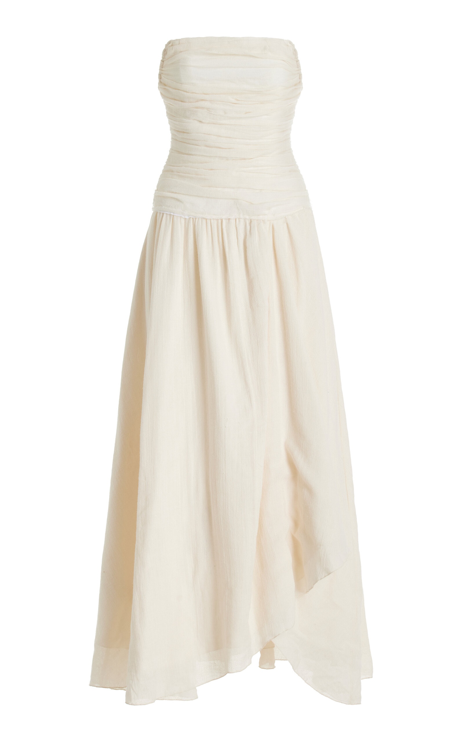 Hightide Ruched Drop-Waist Cotton-Ramie Maxi Dress white - 1