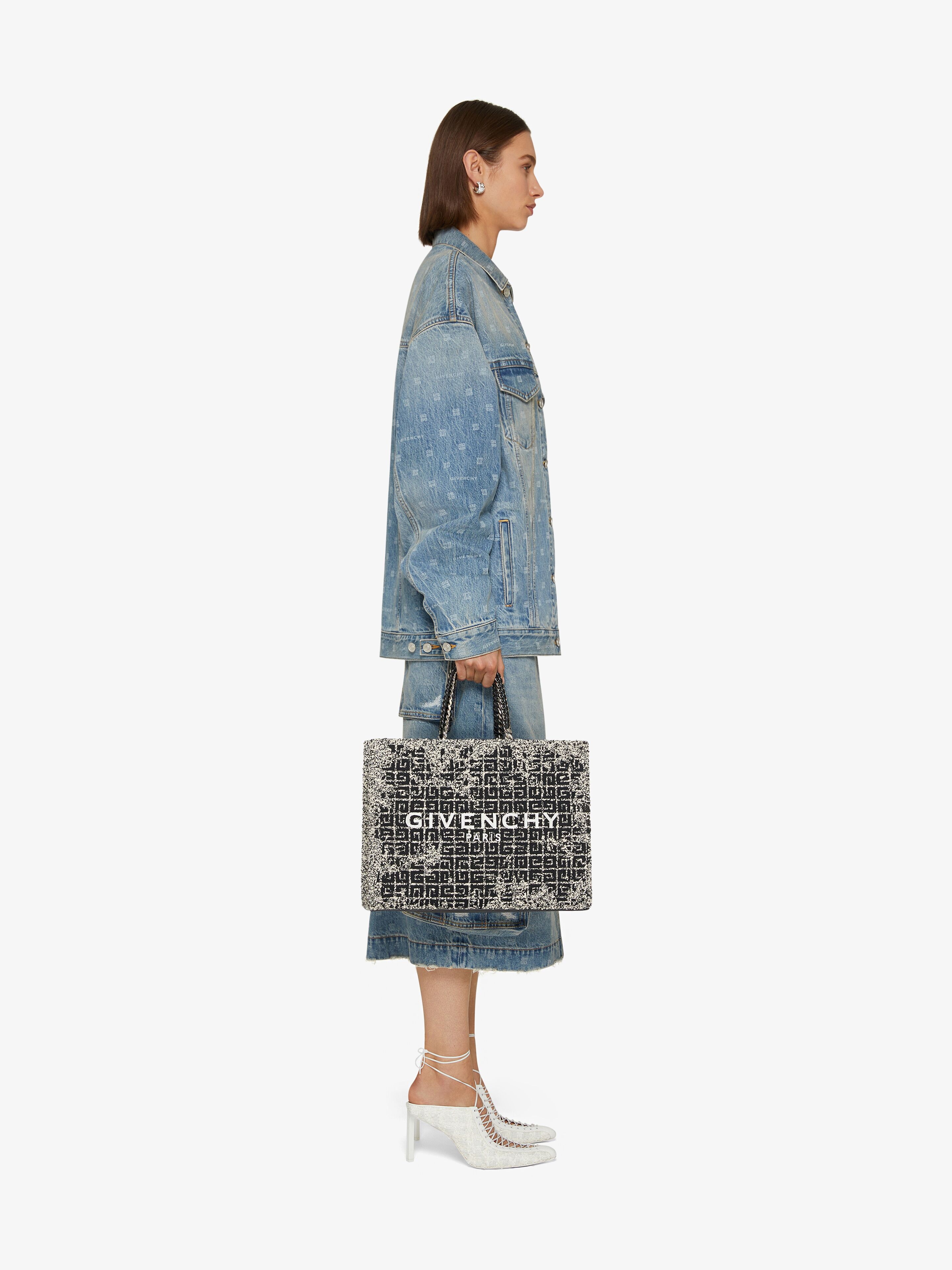 MEDIUM G-TOTE SHOPPING BAG IN 4G TWEED WITH CHAIN - 2