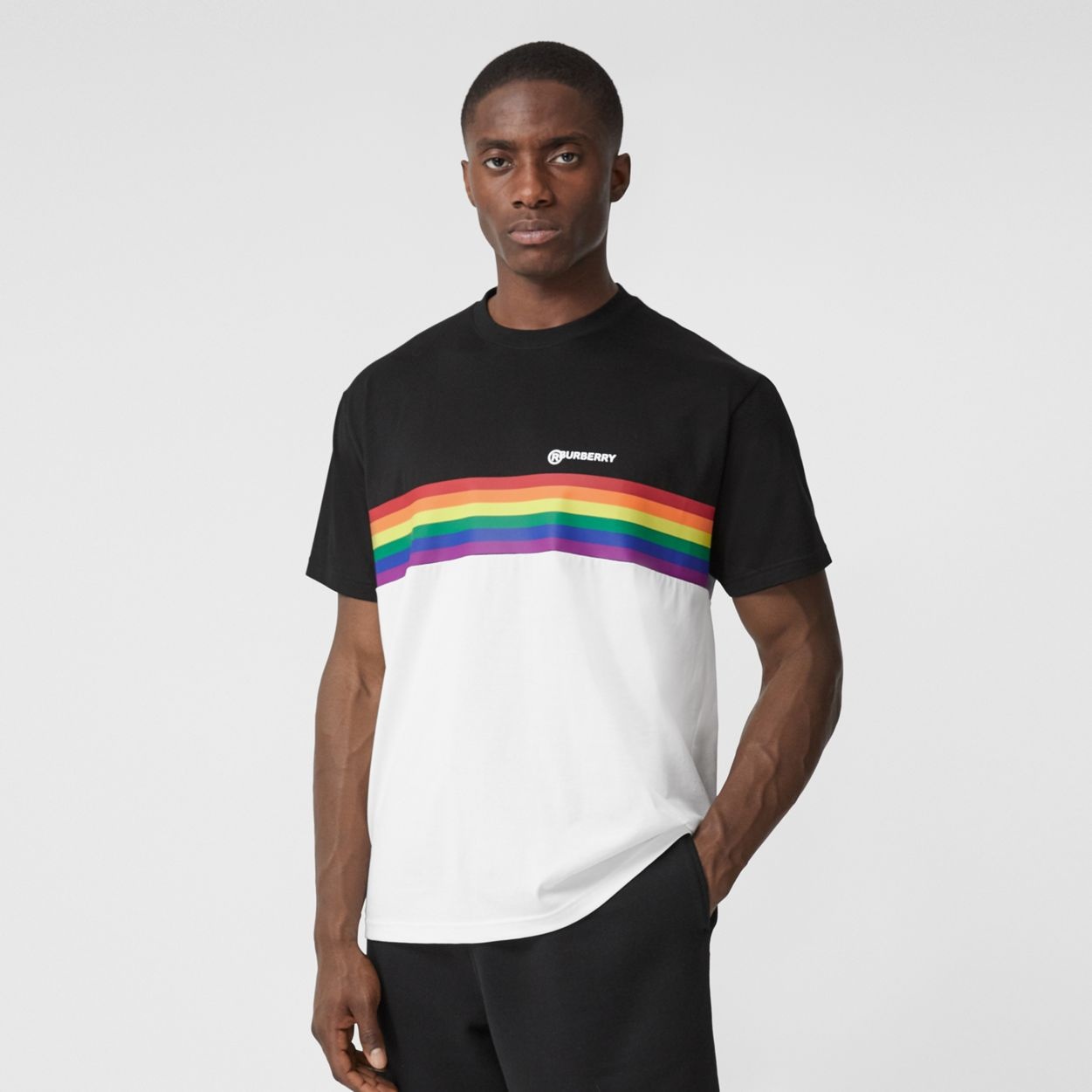 Rainbow Stripe Print Cotton T-shirt – Unisex - 1