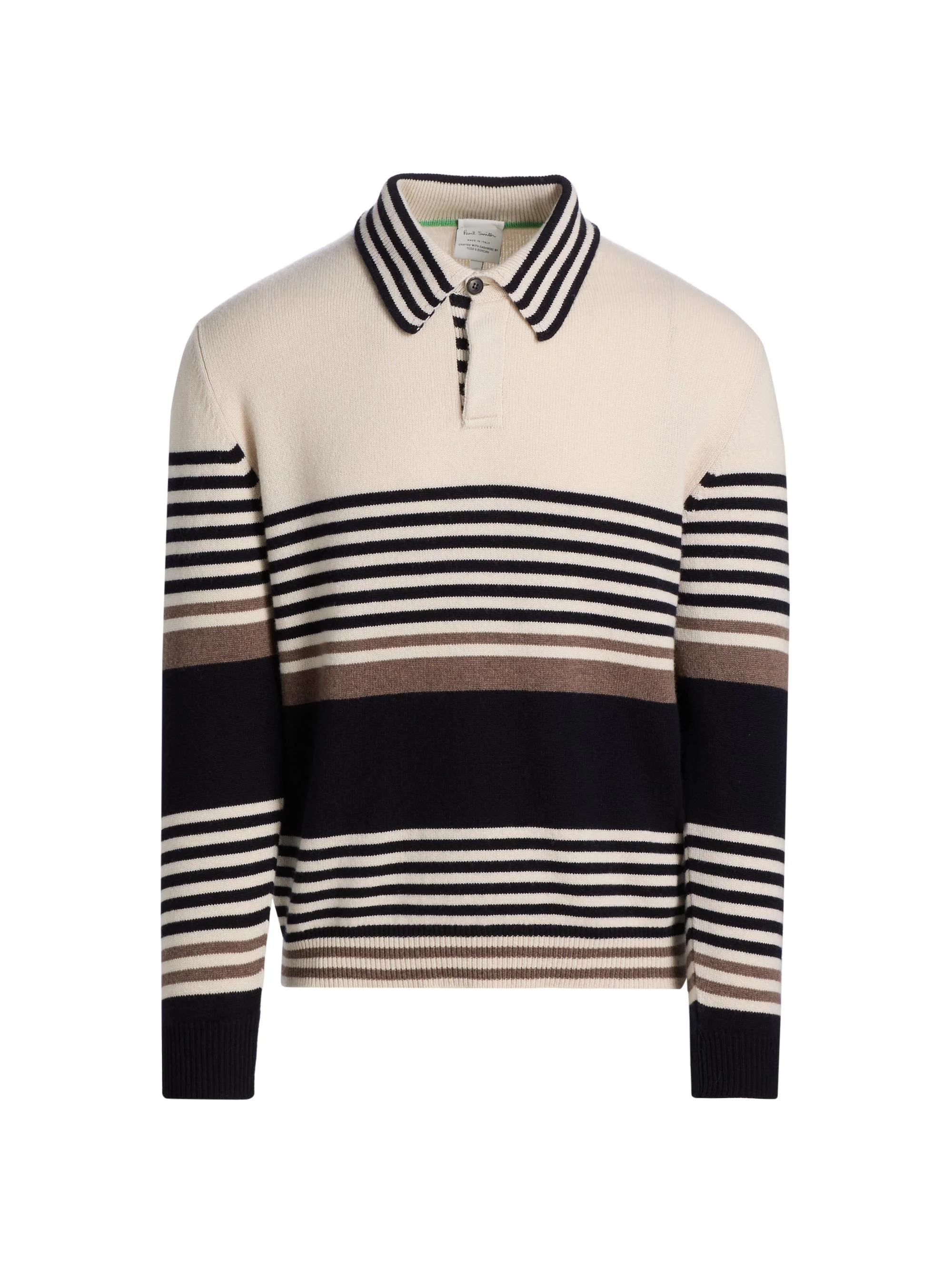Men's Striped Cashmere Polo Sweater - Off White - 1