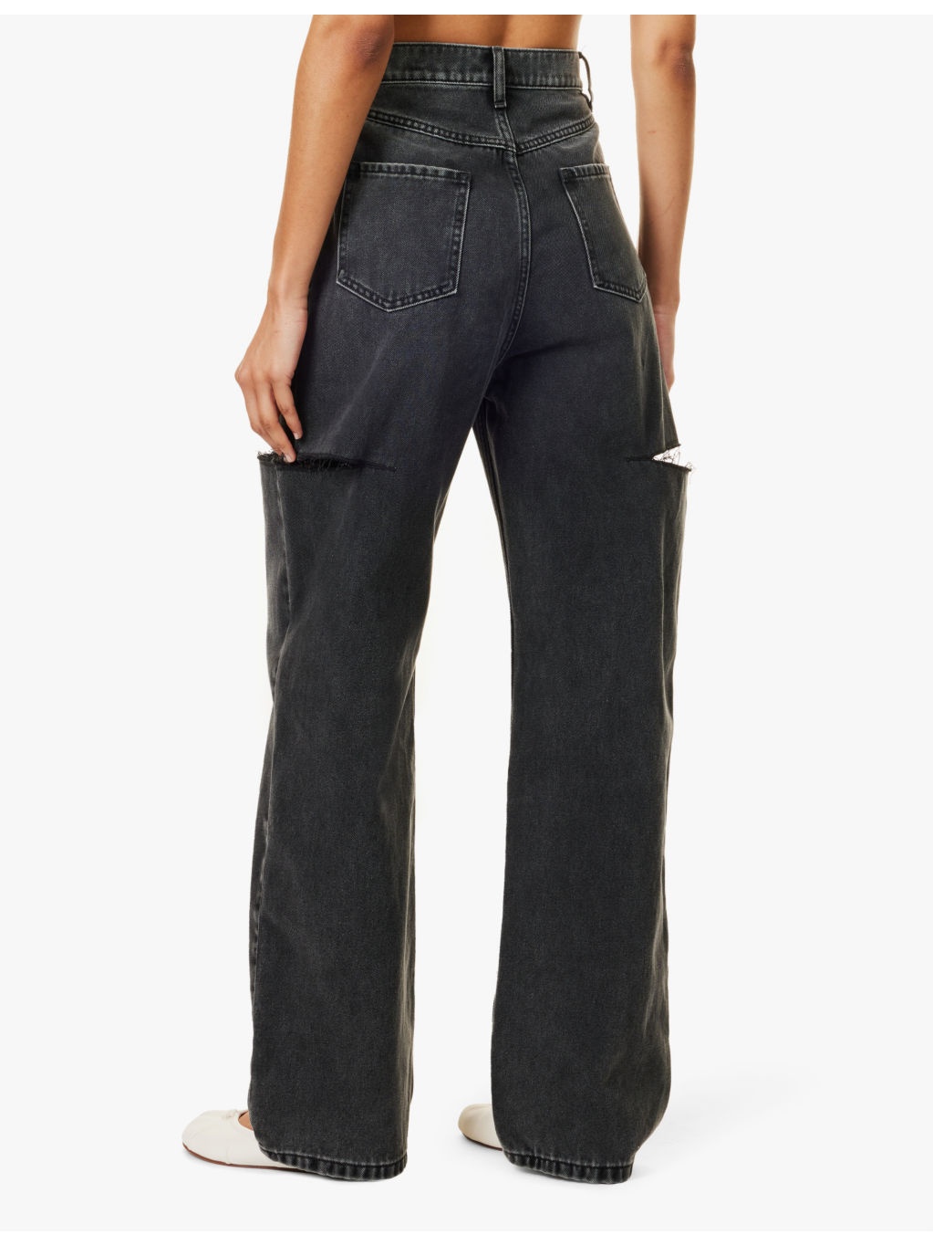 Slashed faded-wash wide-leg mid-rise jeans - 4