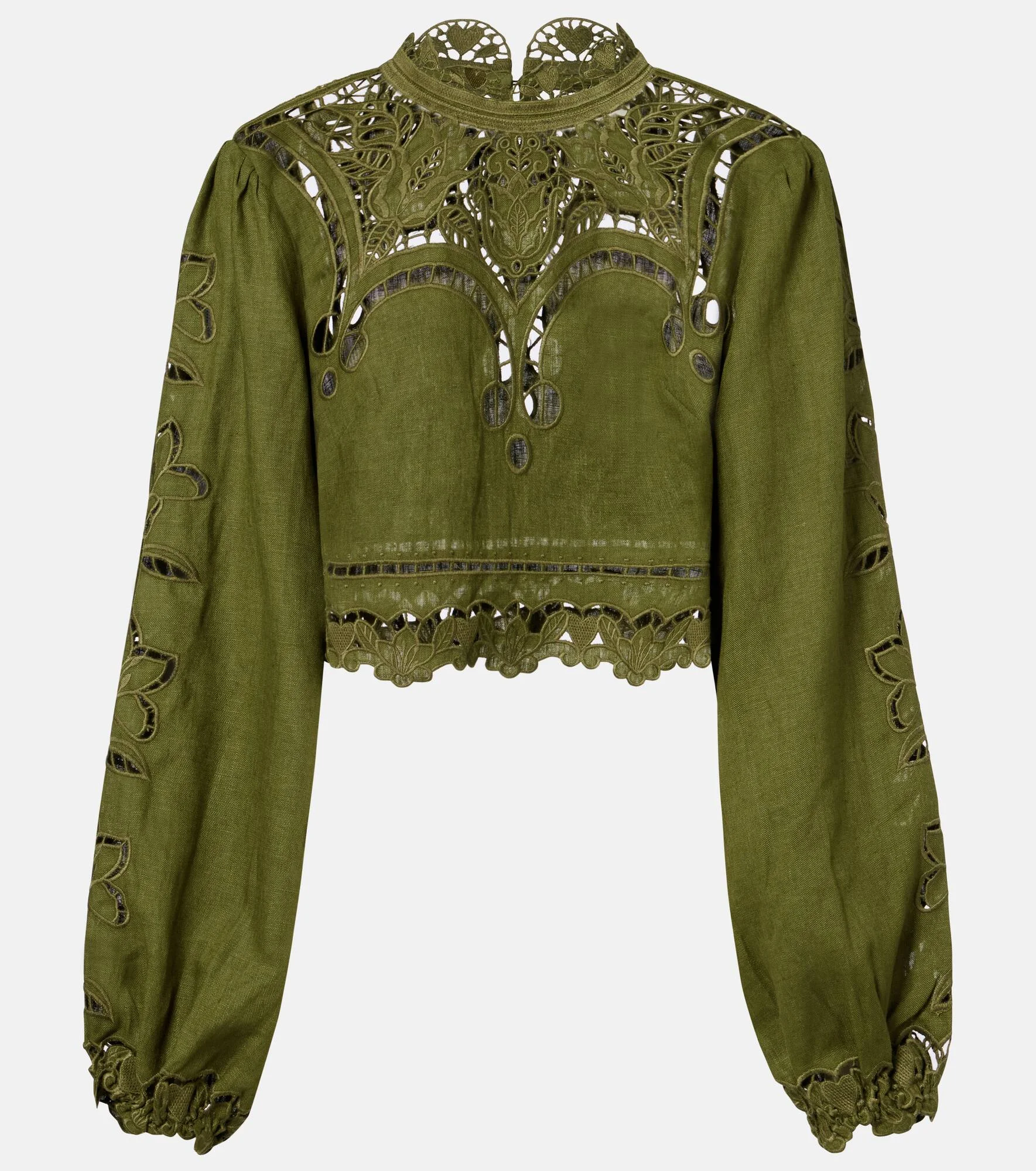 Floral lace-trimmed linen blouse - 1