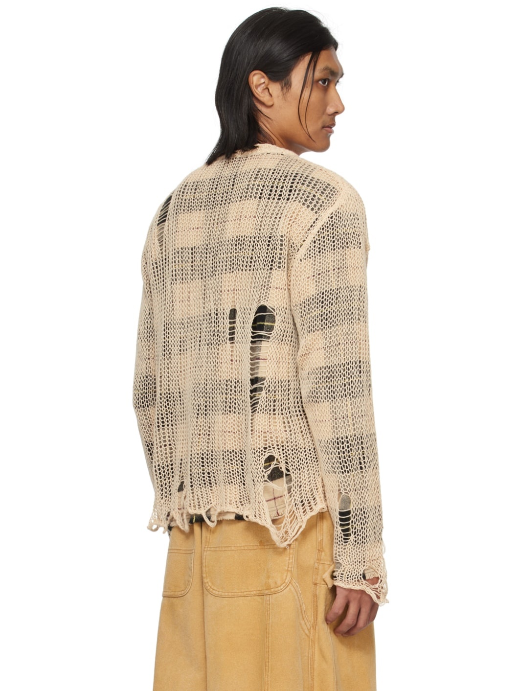 Beige Overlay Distressed Cardigan - 3