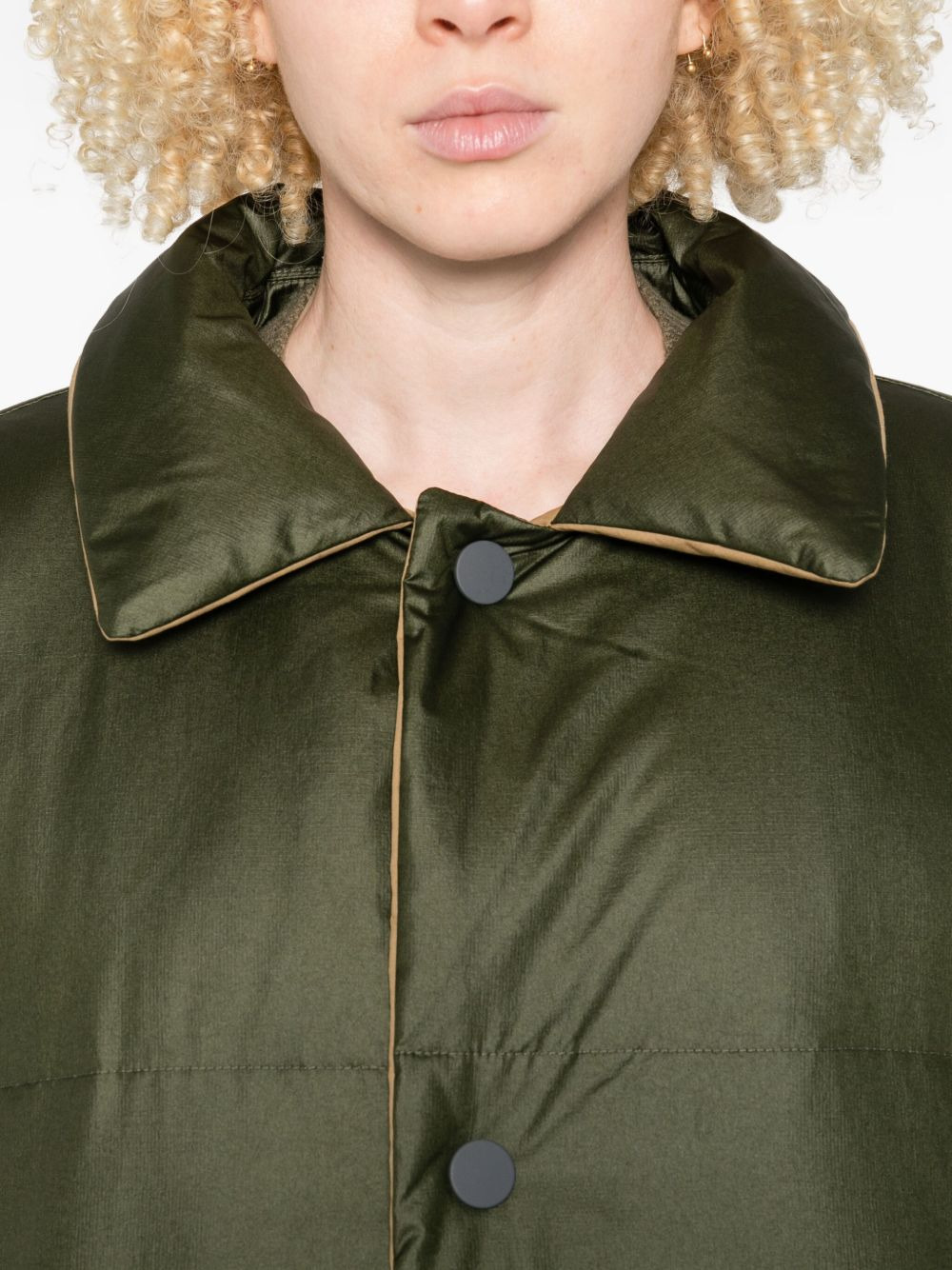 quilted button-fastening coat - 5