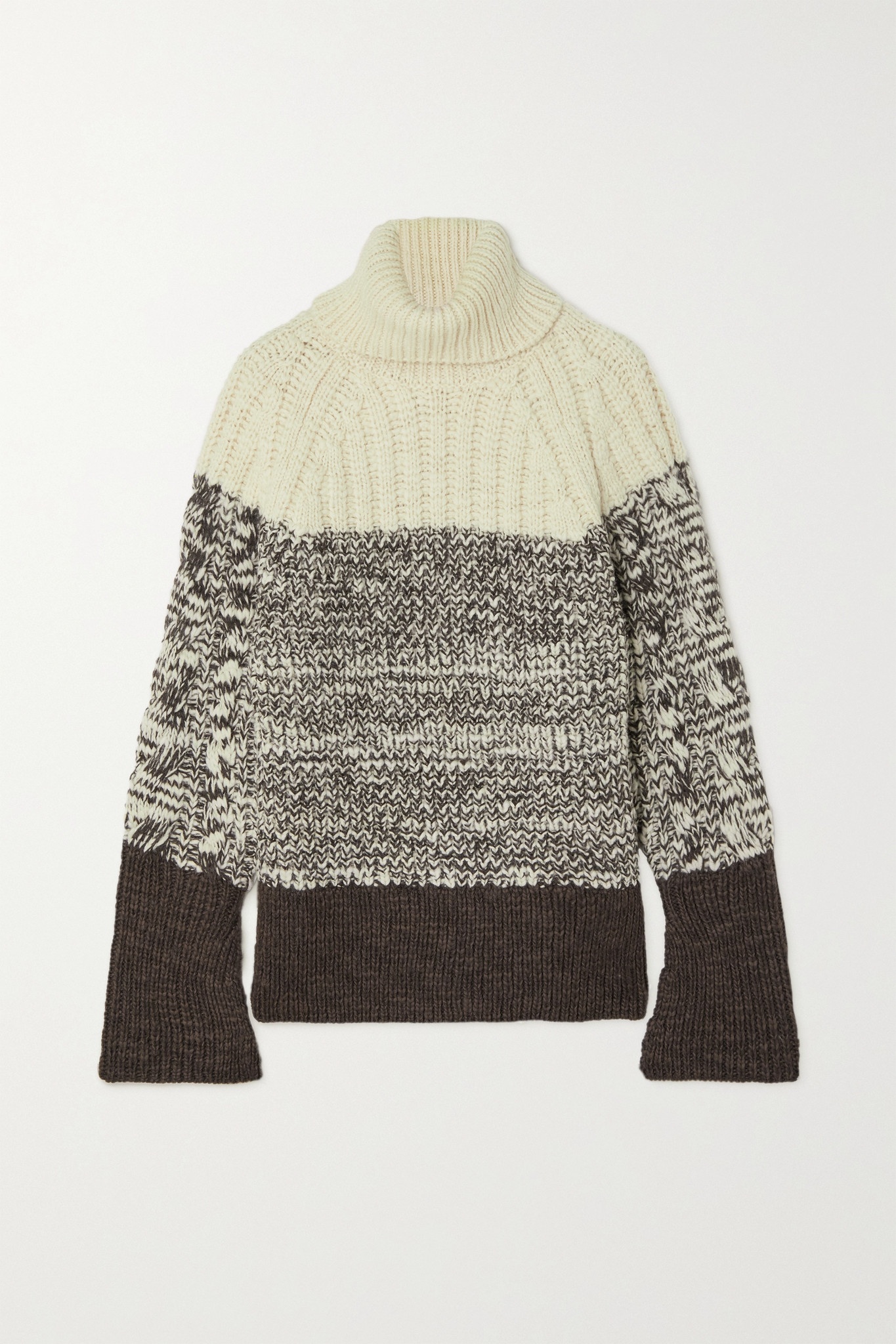 Striped cable-knit wool turtleneck sweater - 2