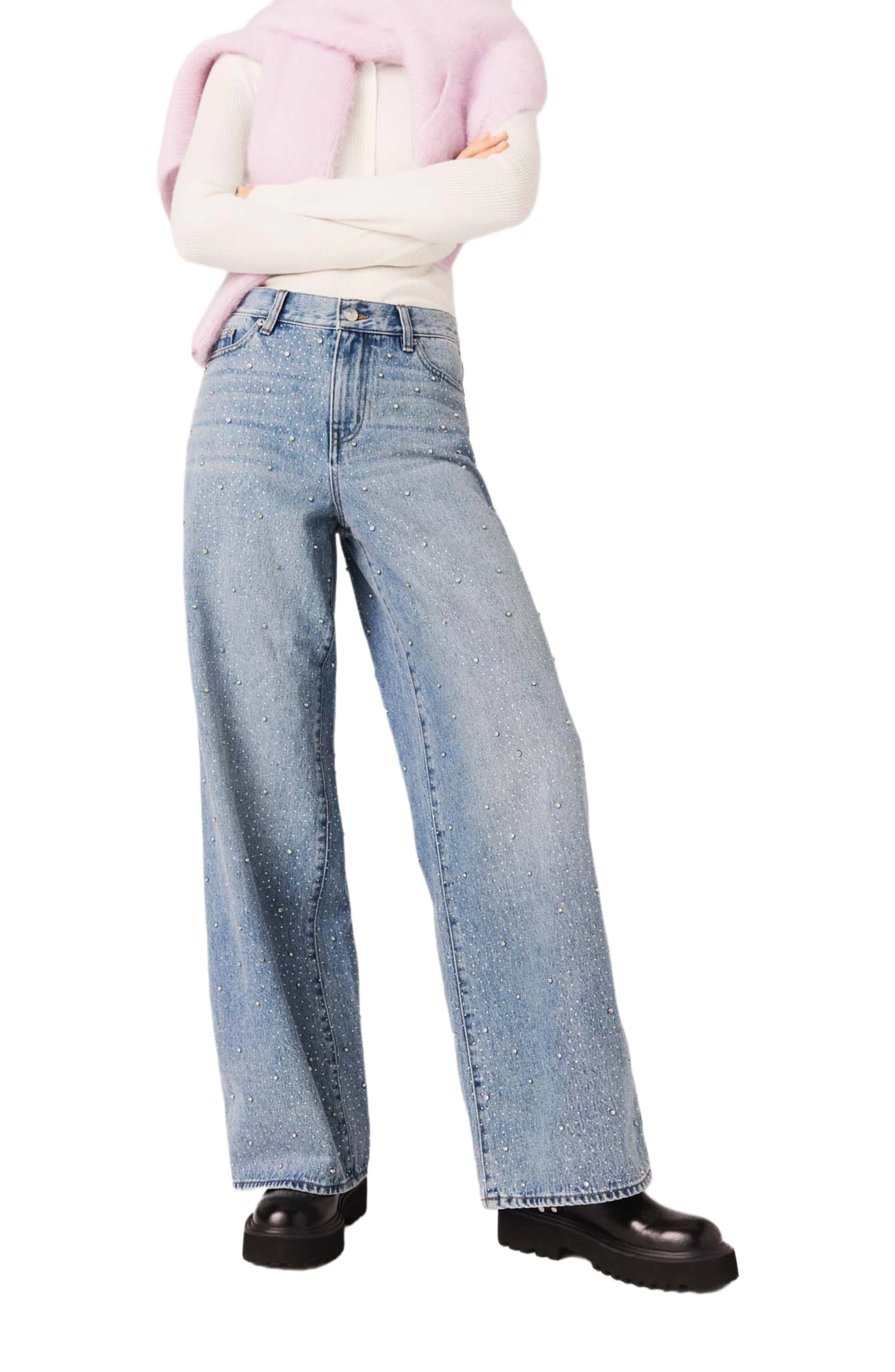maje Wide-leg all-over rhinestone jeans in Blue at Nordstrom - 1
