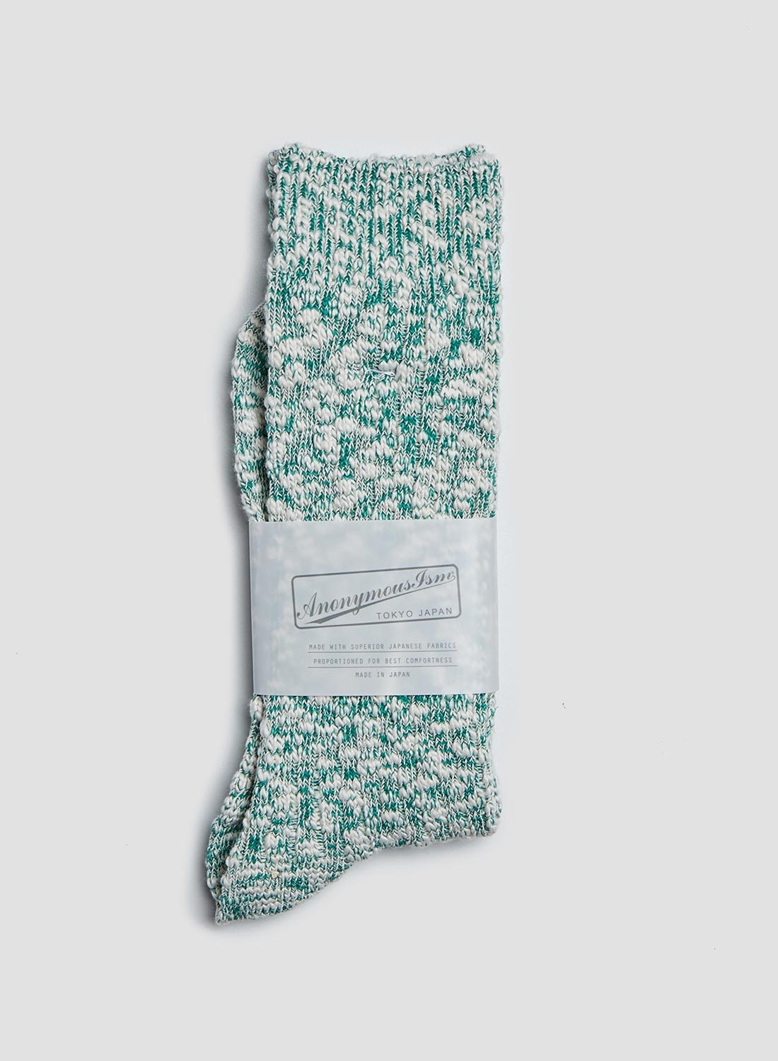 Anonymous Ism Lightweight Slub Crew Sock in Green Melange - 1