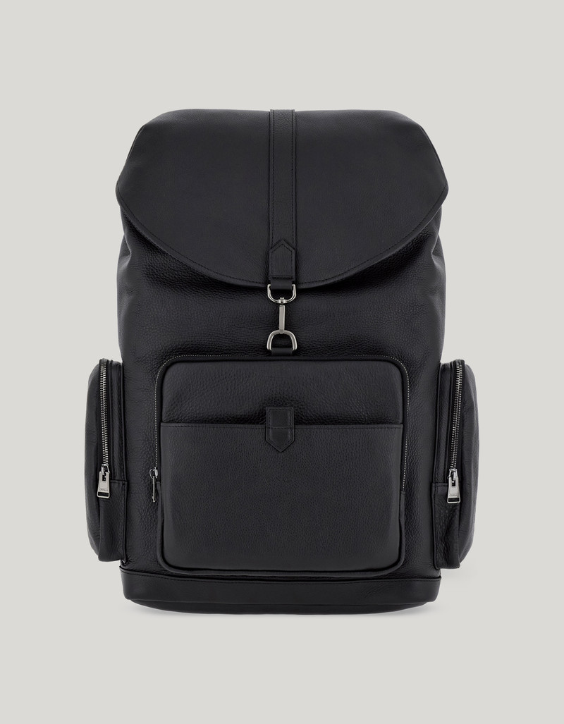 BLACK HAMMERED CALFSKIN THREE POCKET BACKPACK 1