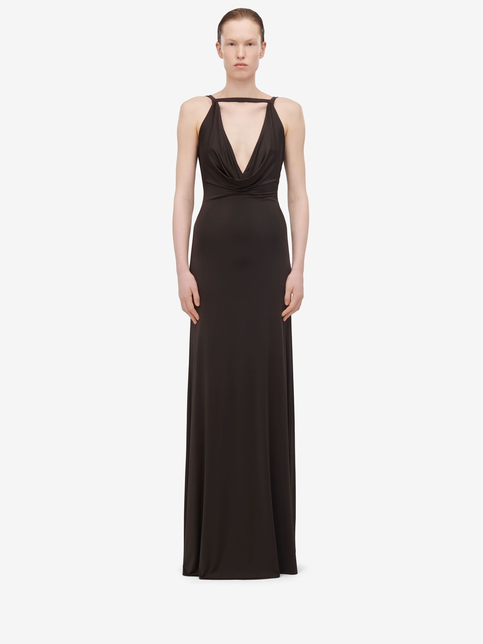 Women's Cowl Neck Evening Dress in Ebony - 2