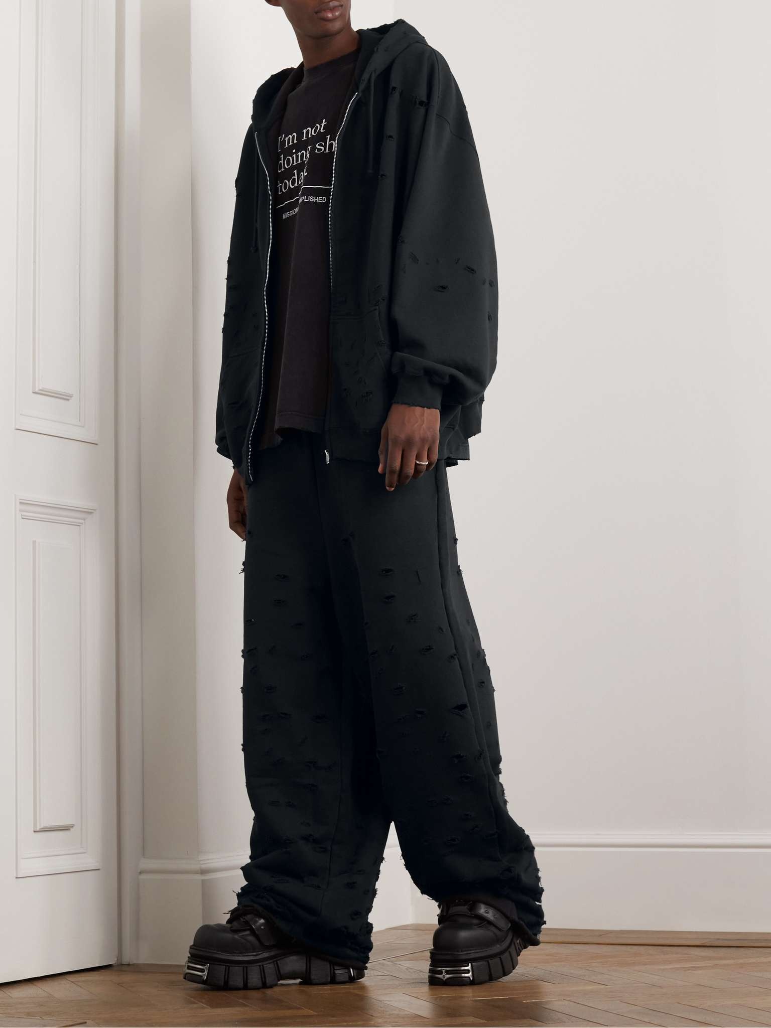 Straight-Leg Distressed Cotton-Blend Jersey Sweatpants - 2