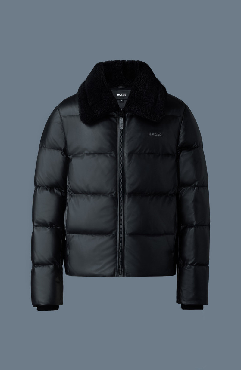 KYRIE Leather down quilted Jacket with shearling collar 1
