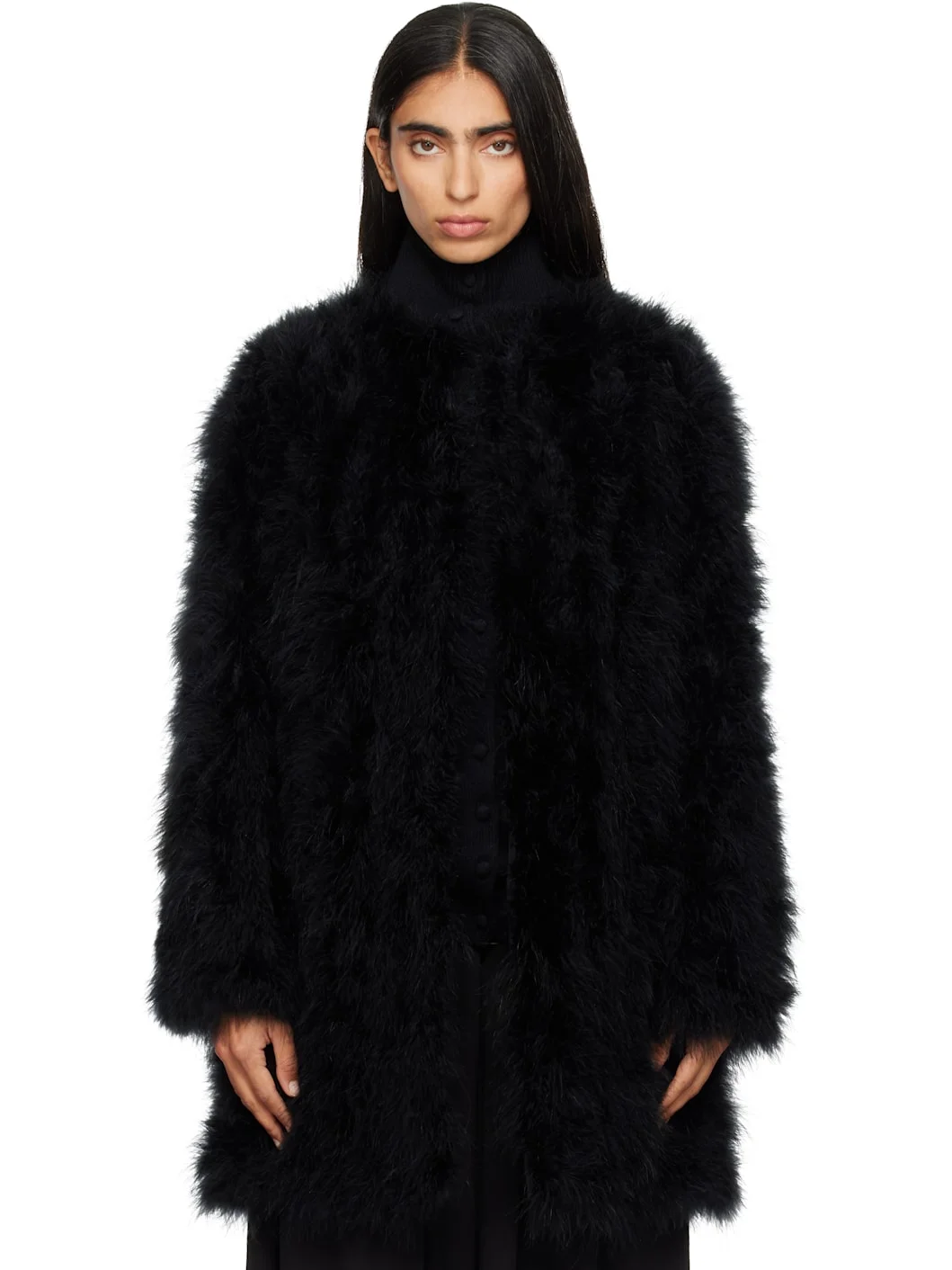 Black Turkey Feather Coat - 1