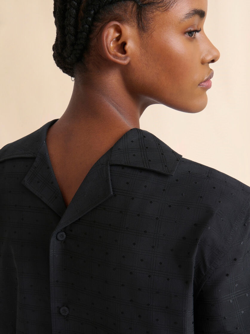 BLACK COTTON-VISCOSE BACK-TO-FRONT SHIRT TOP WITH CHECK AND DOTS JACQUARD MOTIF - 4