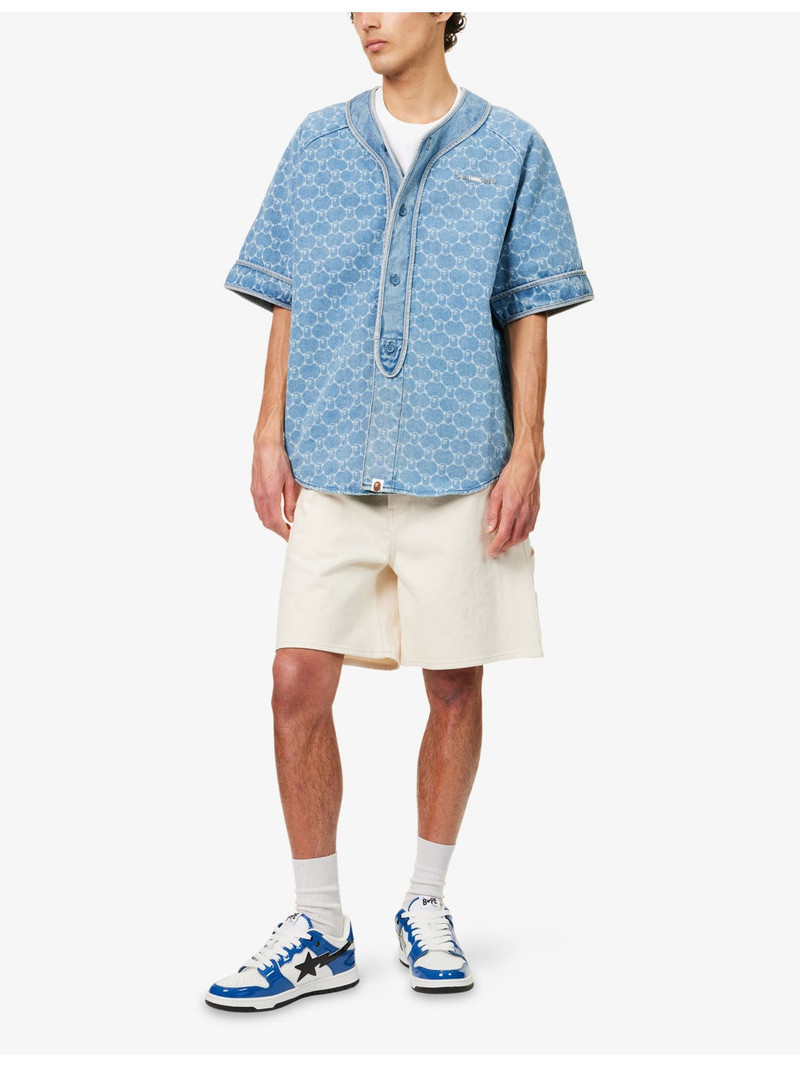 A BATHING APE® College Monogram Baseball Short-Sleeve Denim Shirt outlook