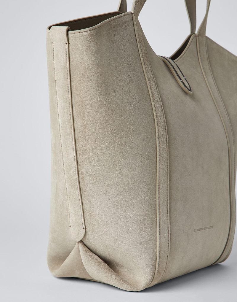 Suede shopper bag with monili 3