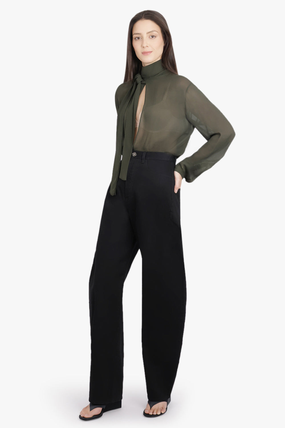 SCARF NECK L/S BLOUSE | OLIVE GREEN - 5
