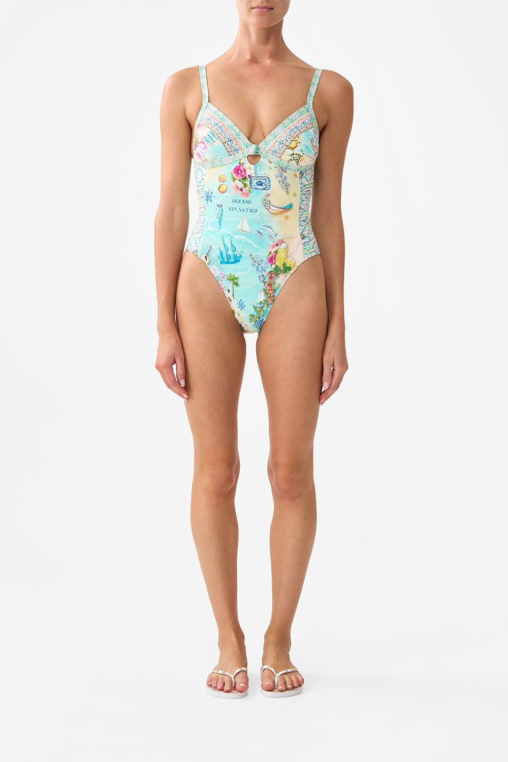 RUCHED PANELLED TRIANGLE ONE PIECE WITH KNOT FRONT - 2