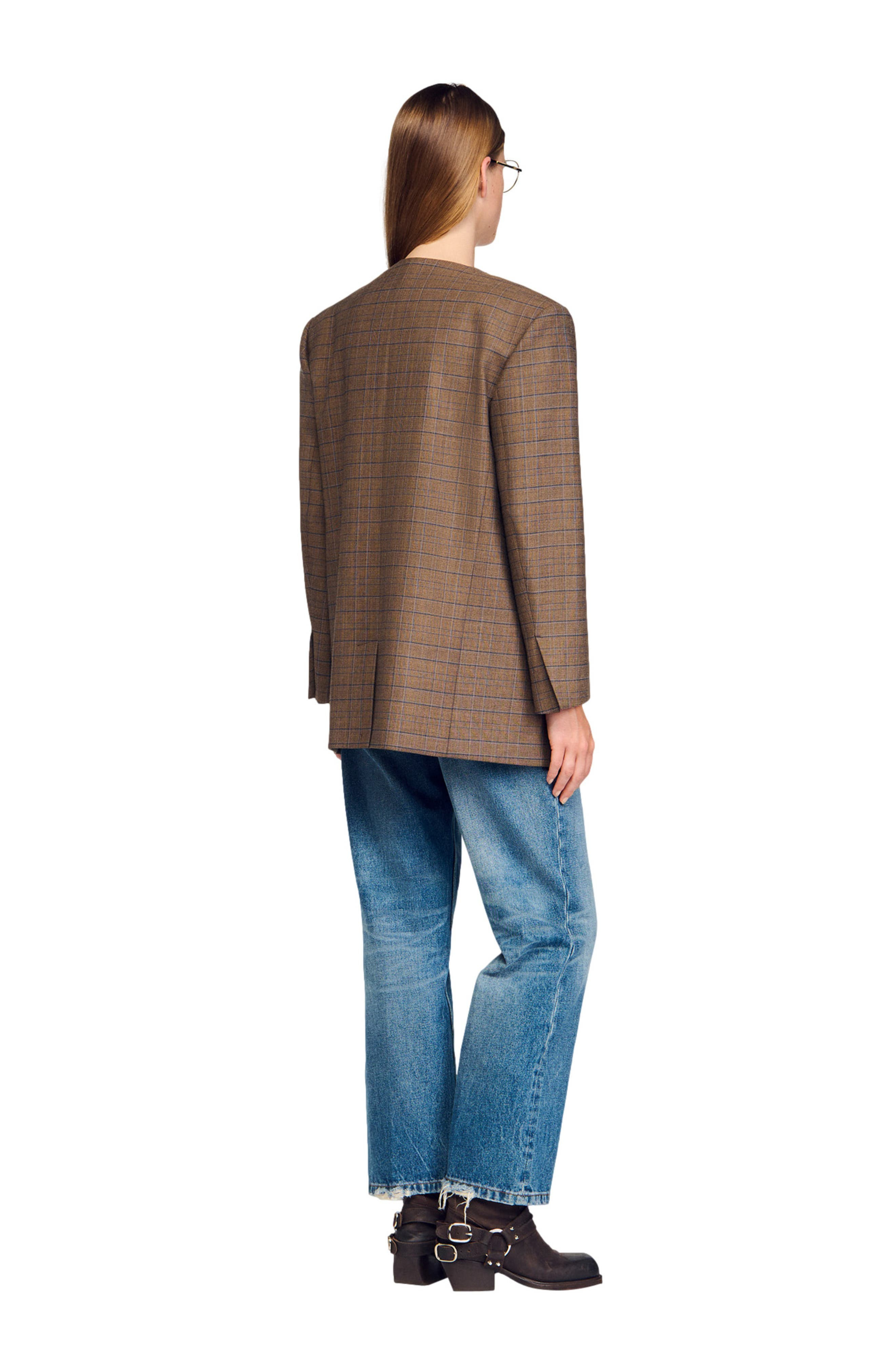 SANDRO Oversized checked jacket in Ocher /Blue at Nordstrom - 2