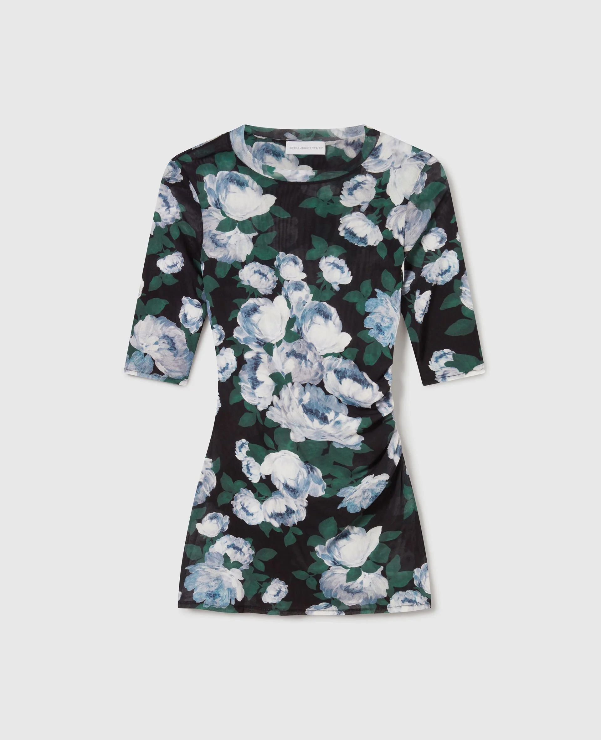Floral Three-Quarter-Sleeve Mesh Top - 1