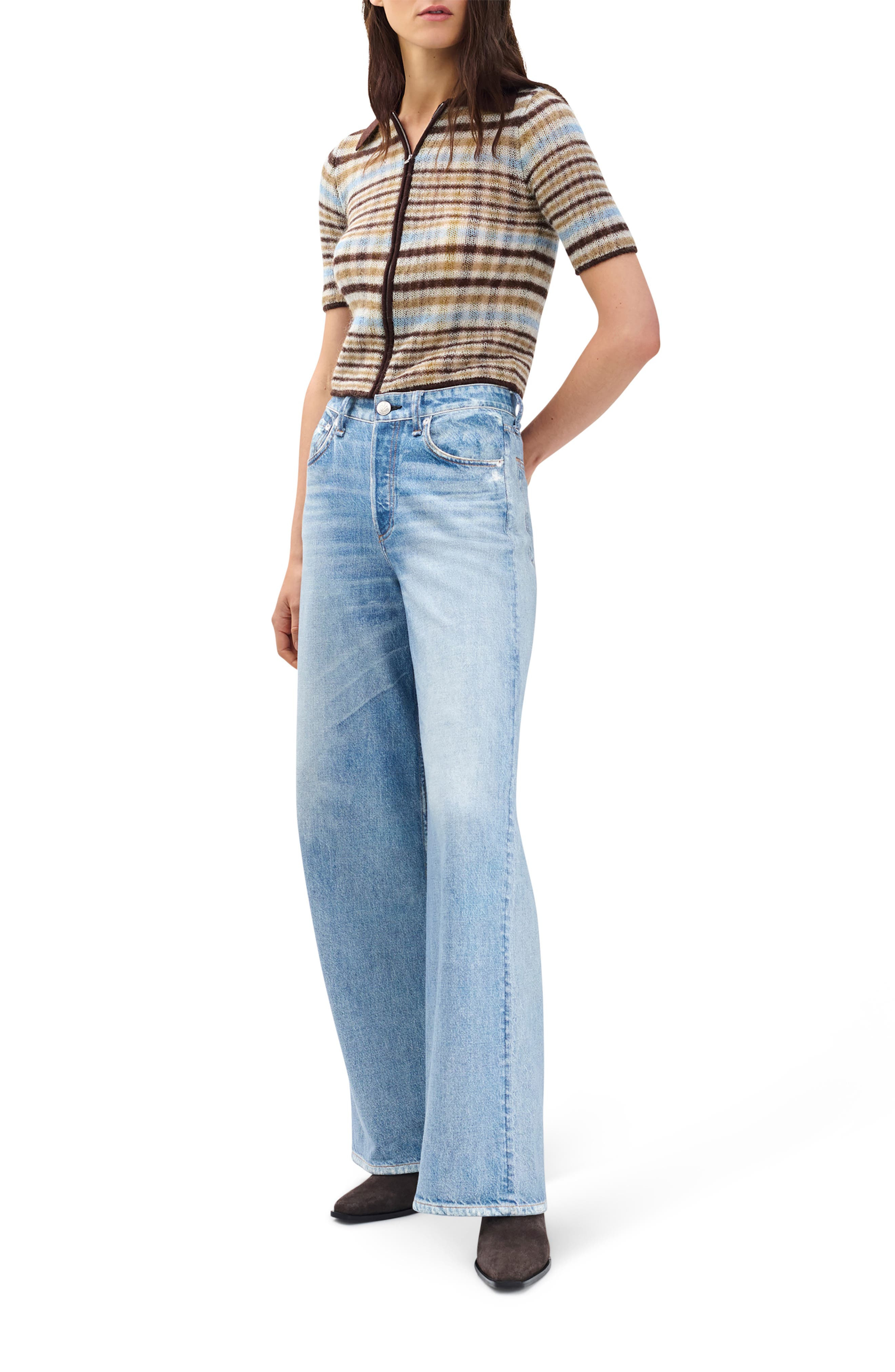 rag & bone Miramar Sofie High Waist Wide Leg Cotton Terry Sweatpant Jeans in Raily at Nordstrom - 6