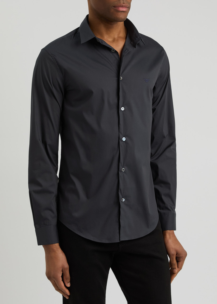 Emporio Armani Logo-embroidered Cotton-blend Poplin Shirt - 2