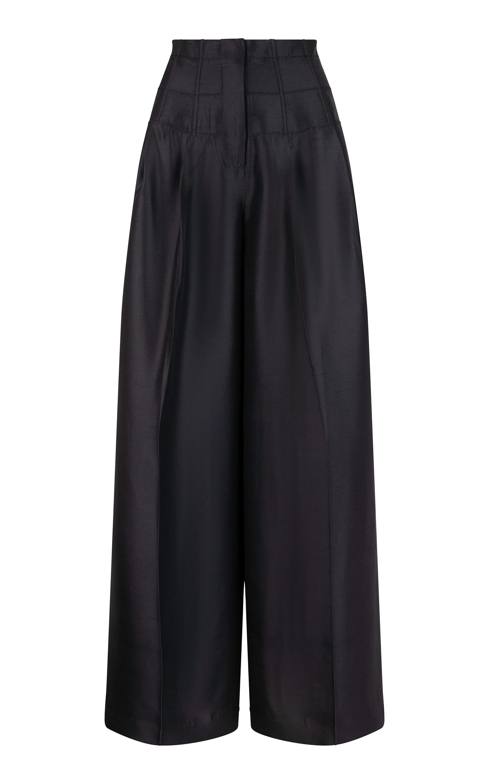 Condesa Baggy Mid-Rise Wide-Leg Silk Trousers black - 1