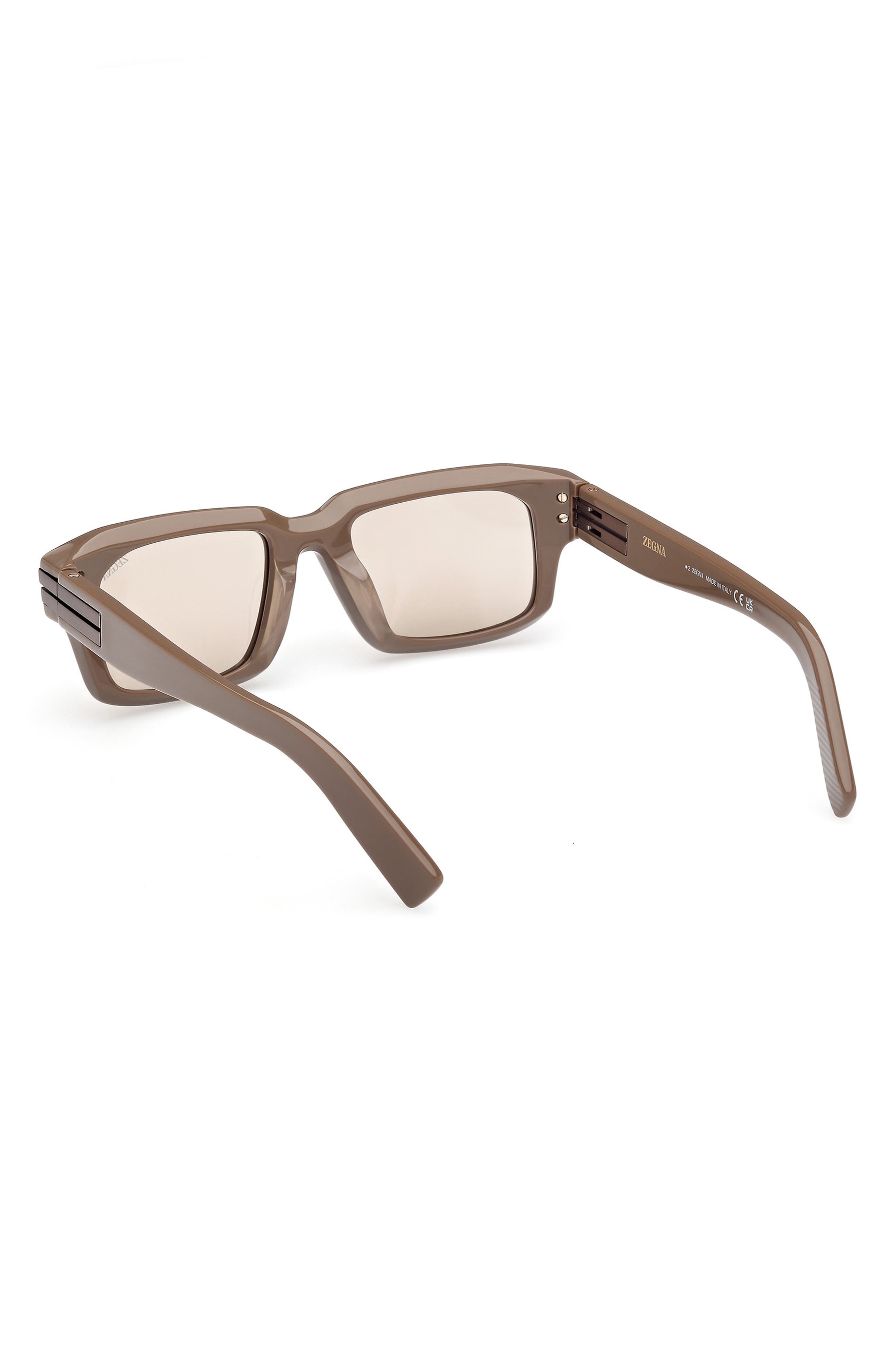 ZEGNA 51mm Rectangular Sunglasses in Shiny Light Brown at Nordstrom - 4