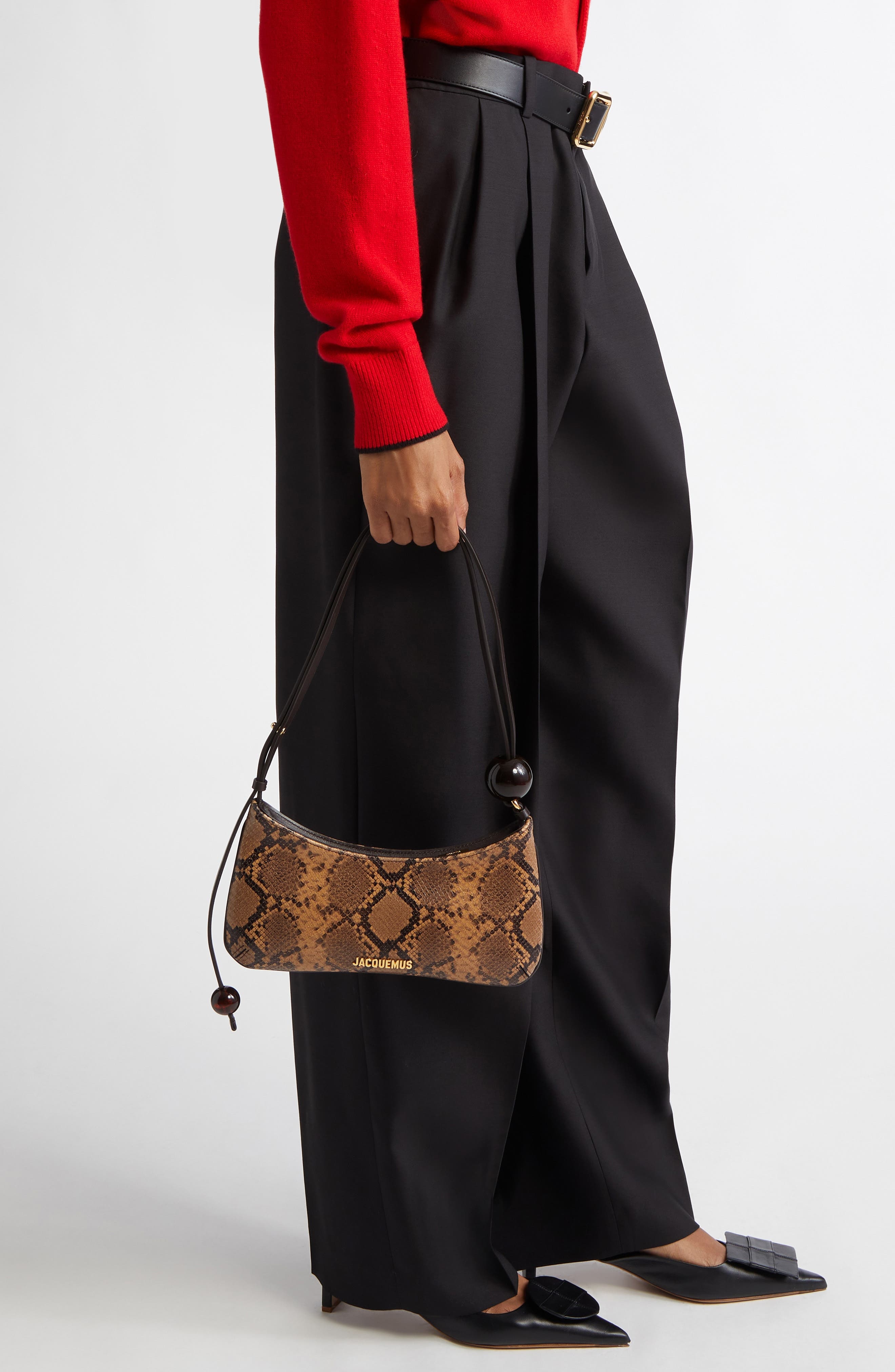 Jacquemus Le Bisou Perle Snakeskin Embossed Leather Shoulder Bag in Light Brown at Nordstrom - 3