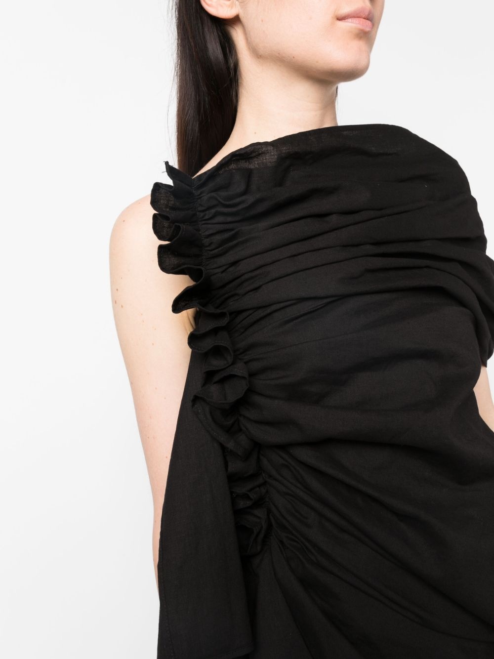 one-shoulder draped gathered dress - 5