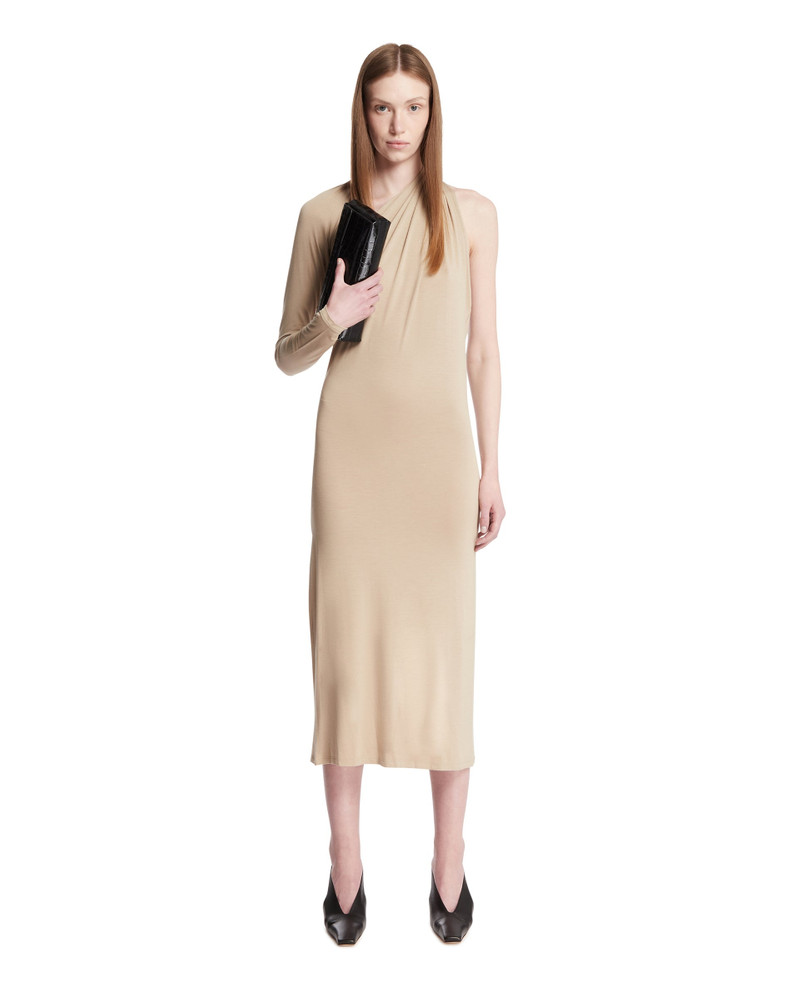 MUGLER Beige One-Shoulder Jersey Dress outlook