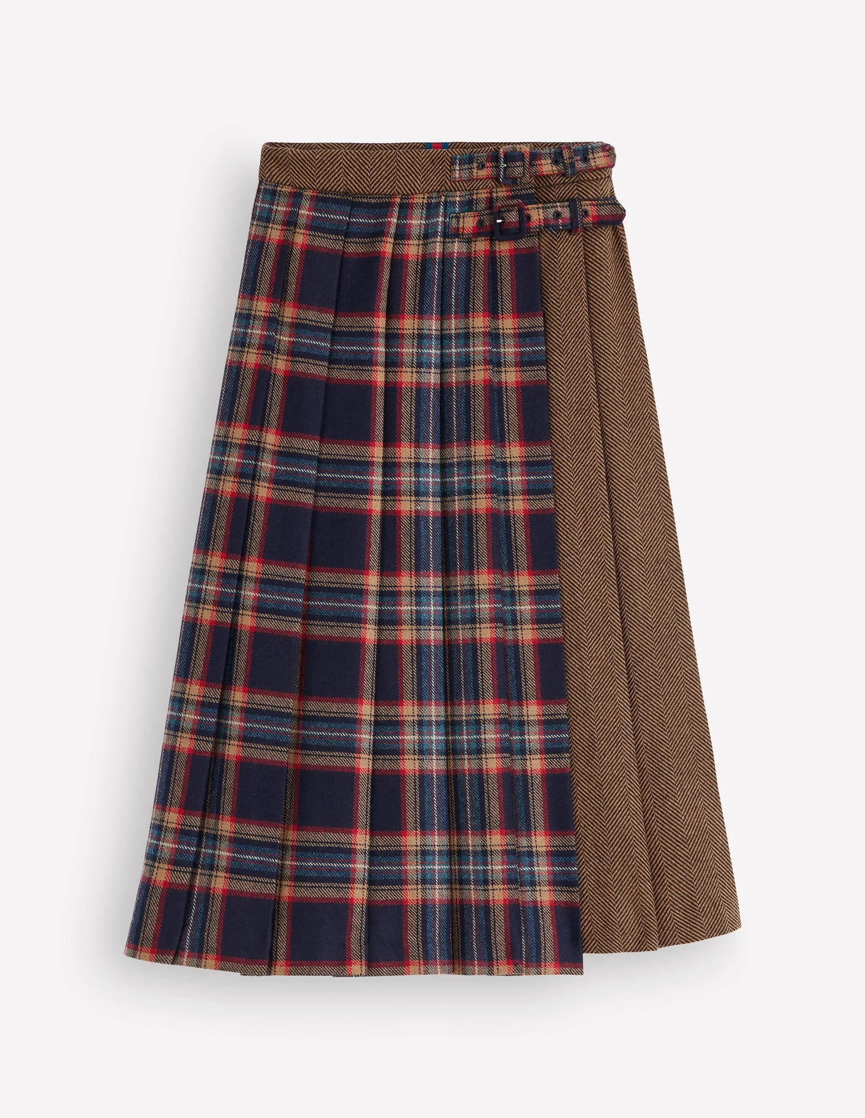 Pleated Midi Kilt-Navy And Camel Check - 1
