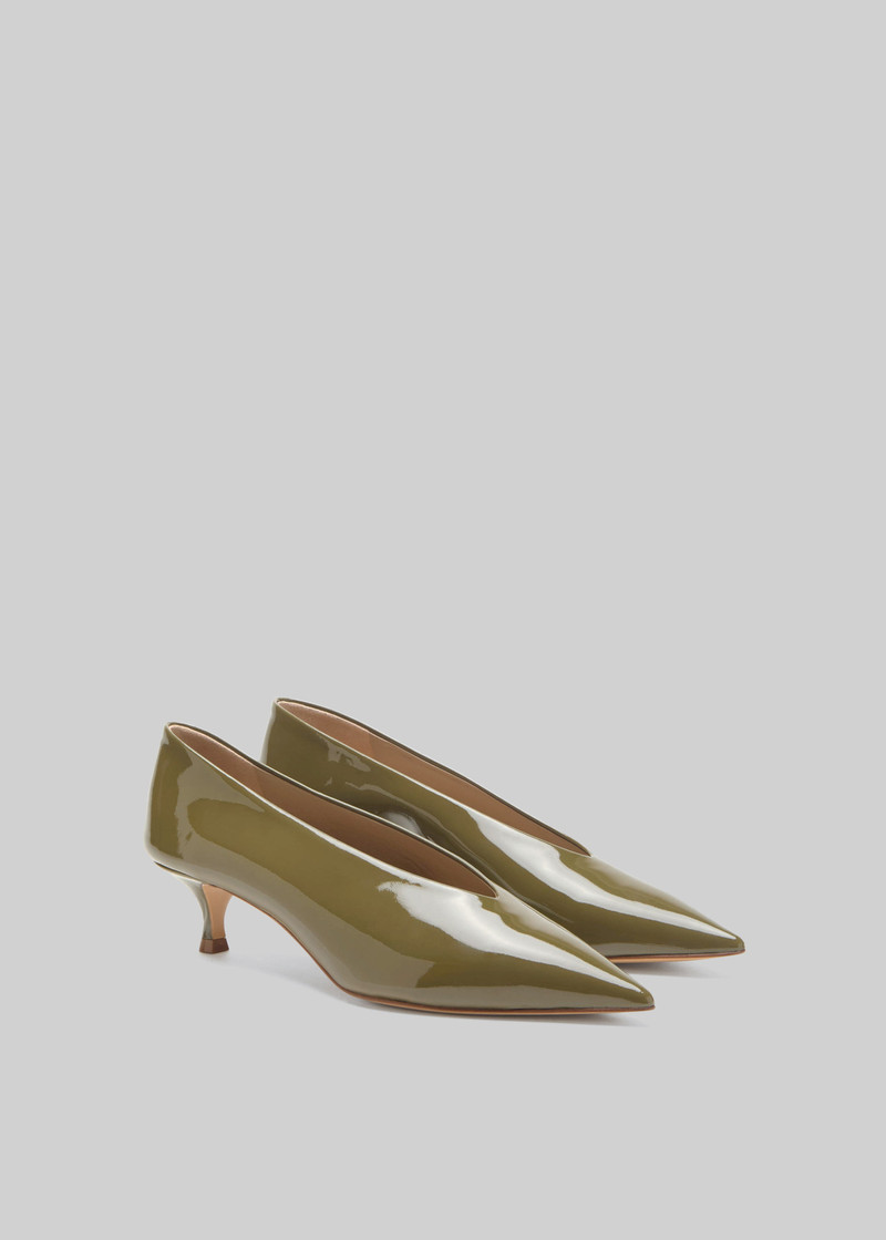 Le Monde Beryl Babouche Kitten Heels Vernice Leather - Khaki 4
