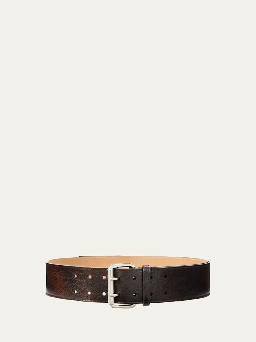 Pebbled Vachetta Leather Belt - 1