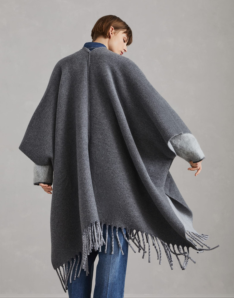 Brunello Cucinelli Wool and cashmere reversible double knit poncho outlook