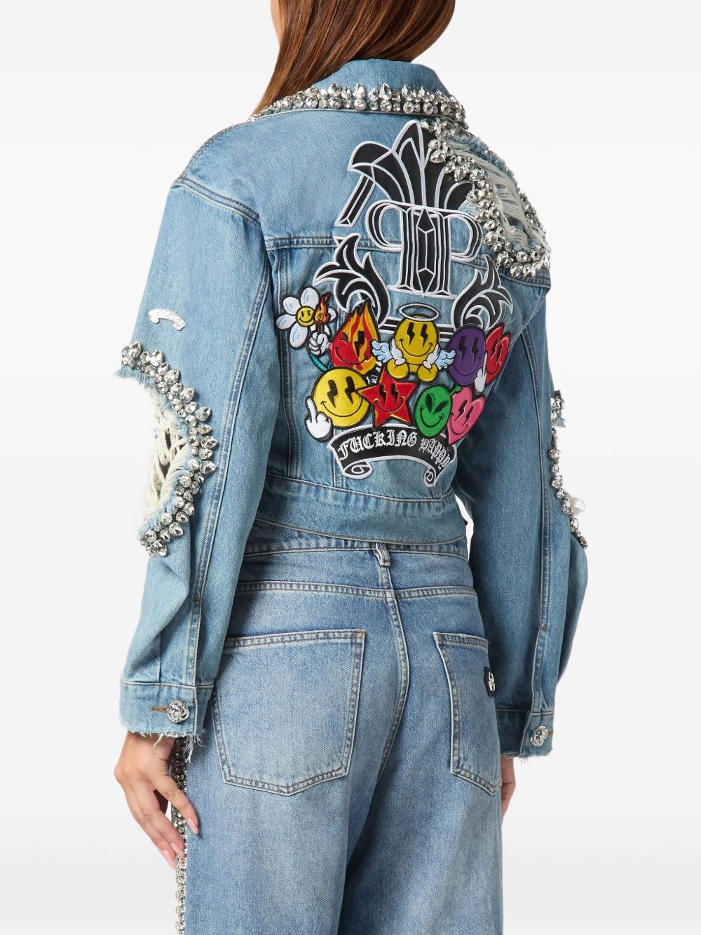 denim cropped Smile jacket - 4