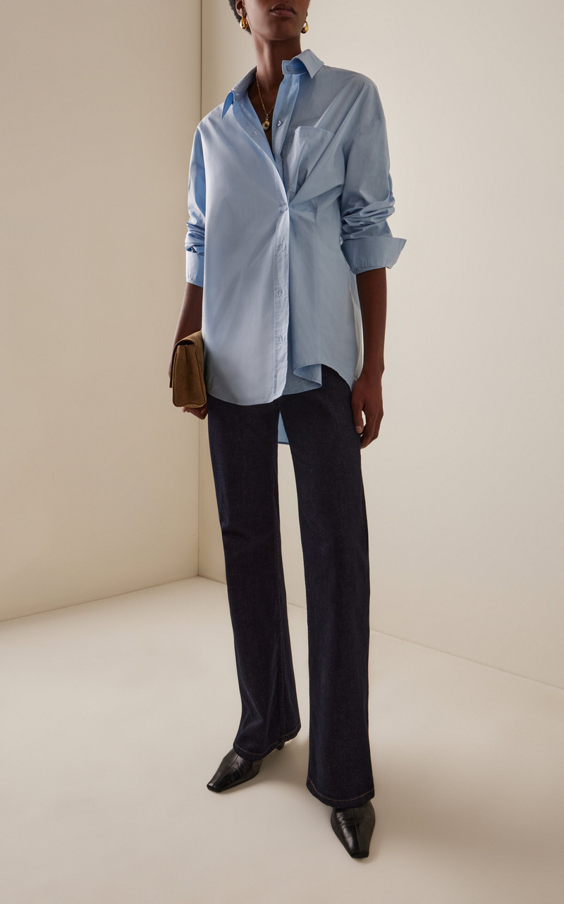 The Frankie Shop Ornella Button-Up Cotton Shirt blue outlook