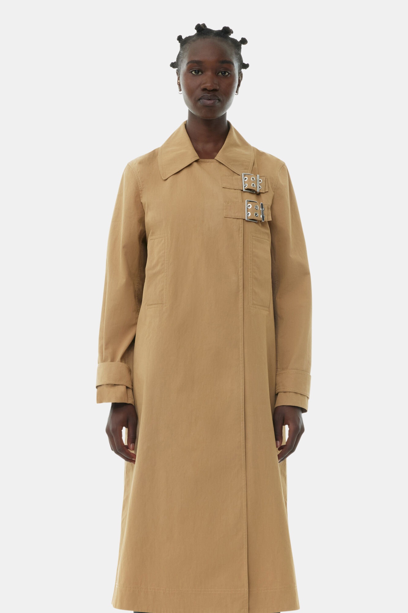 BEIGE COTTON TWILL BUCKLE COAT - 3