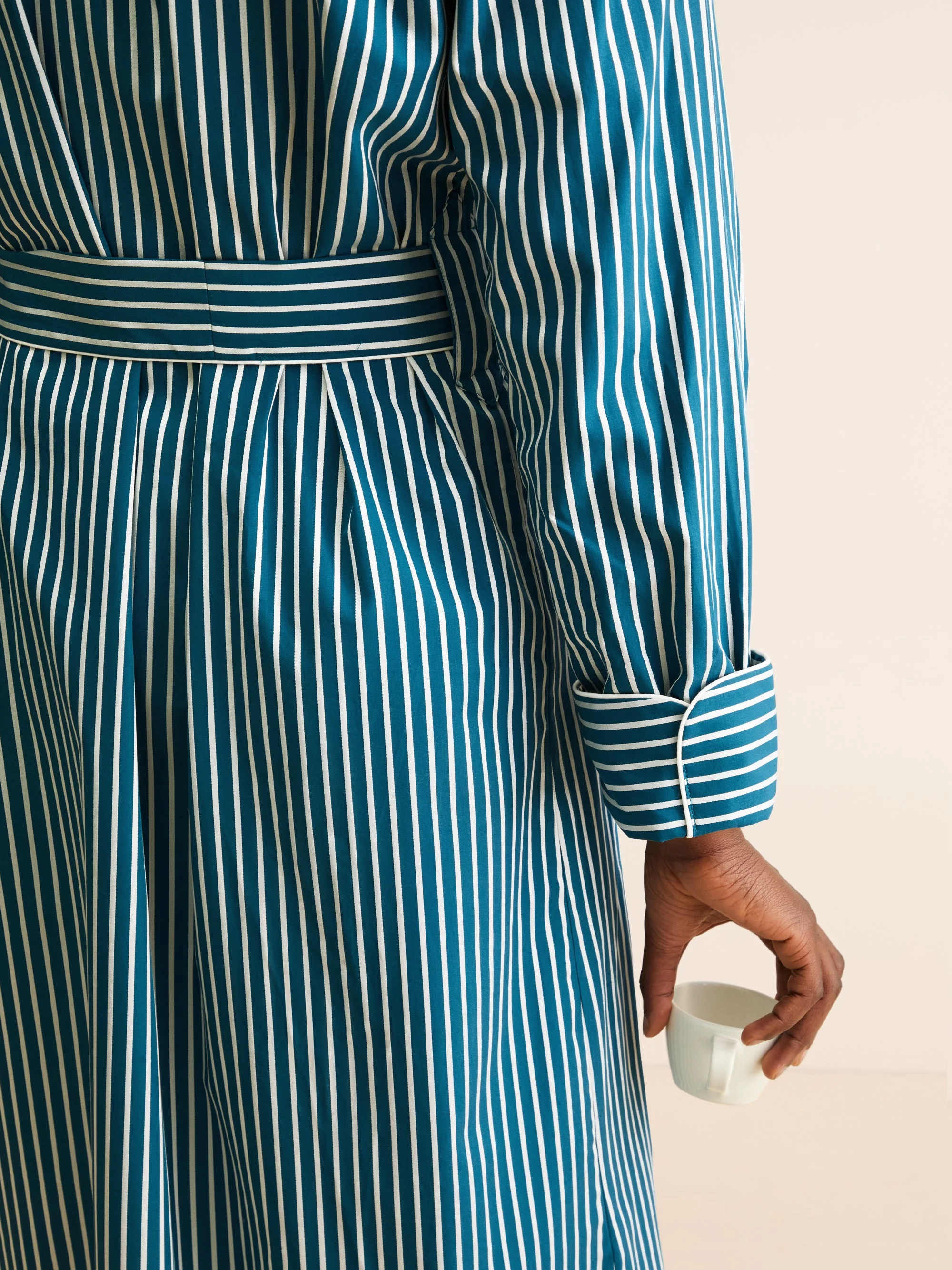 Men's Robe Royal Cotton Teal & White Stripe - 1