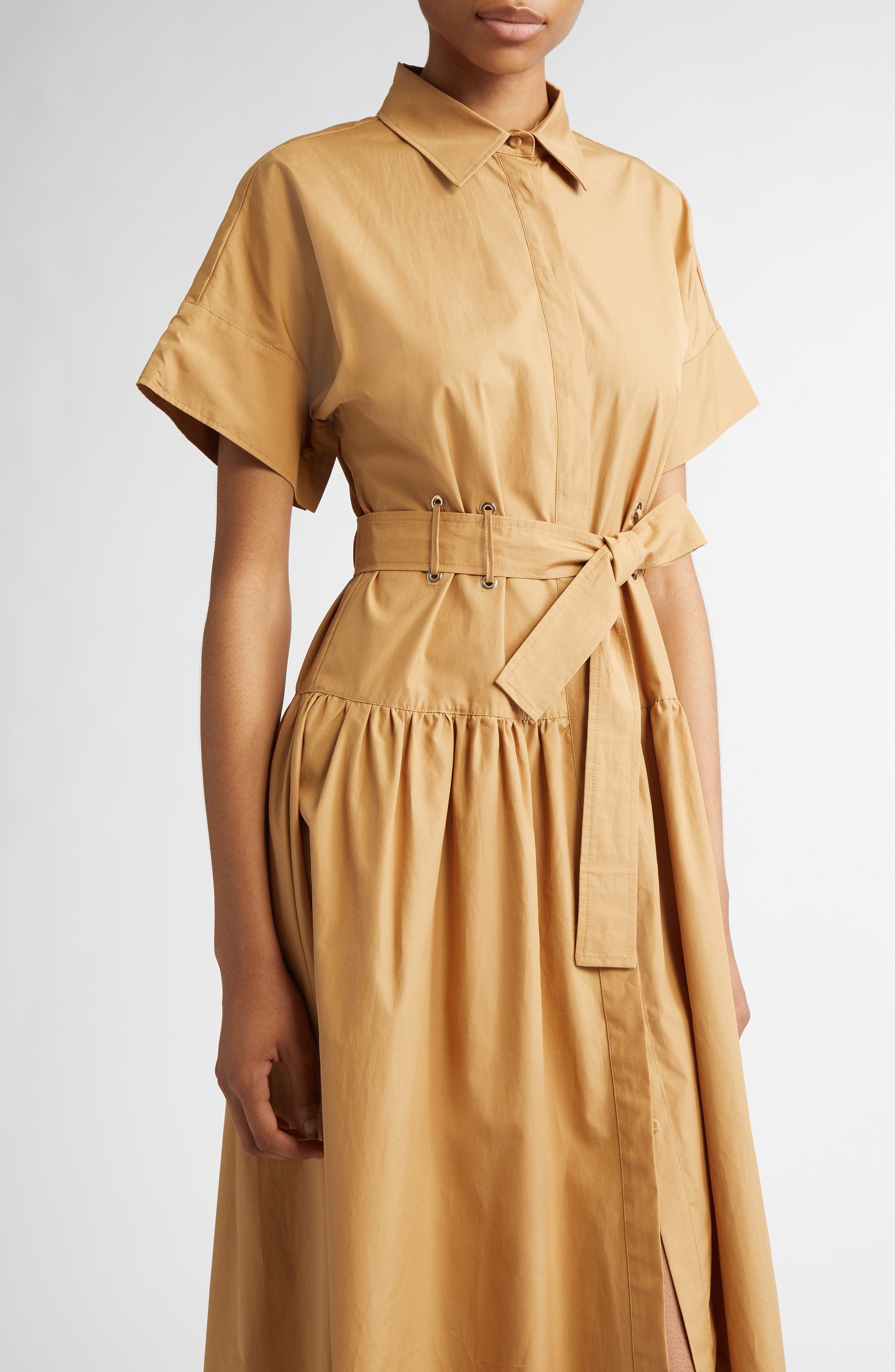 Max Mara Agoraio Cotton Belted Shirtdress in Caramel at Nordstrom - 4
