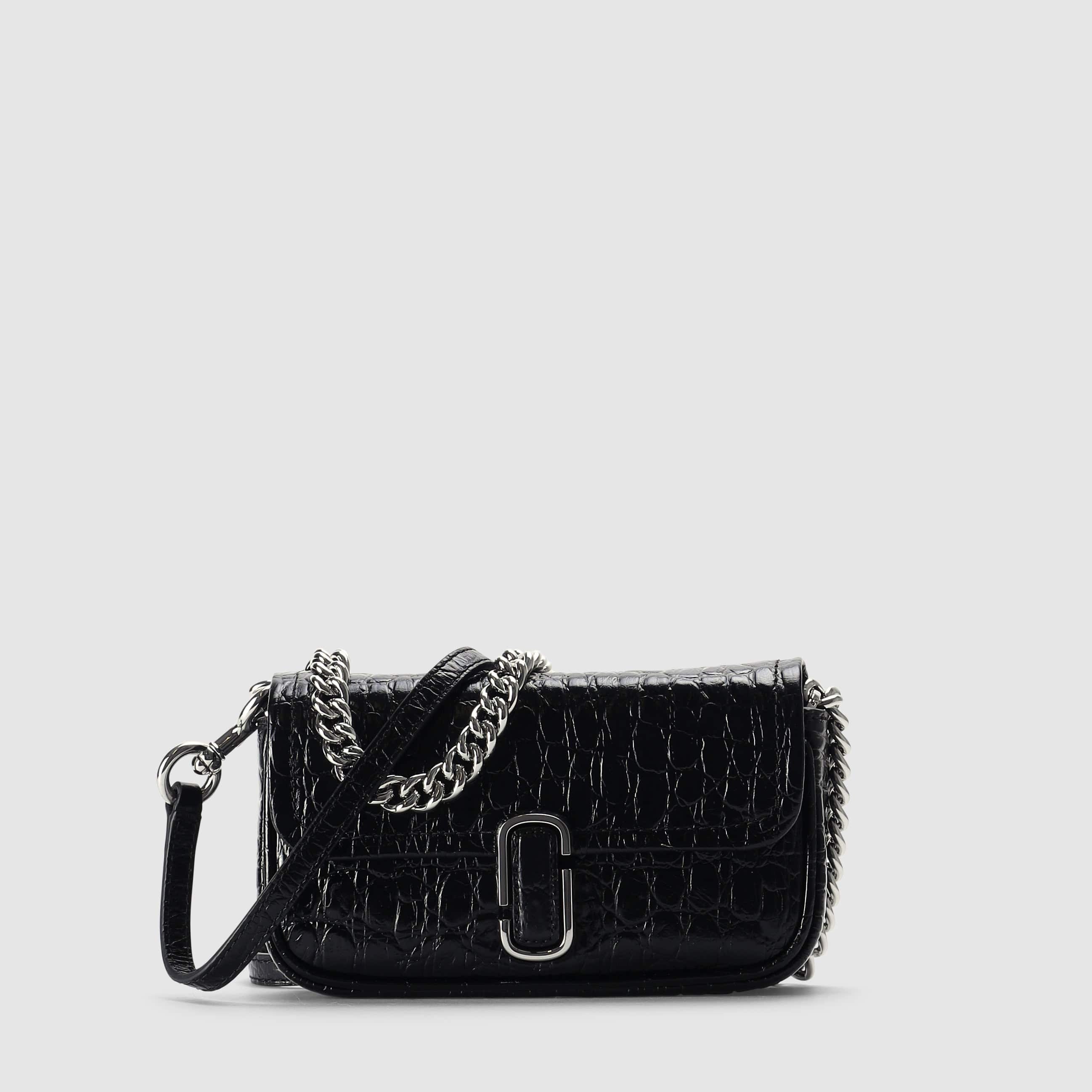 Marc Jacobs Women's Croc Embossed J Marc Mini Black Shoulder Bag