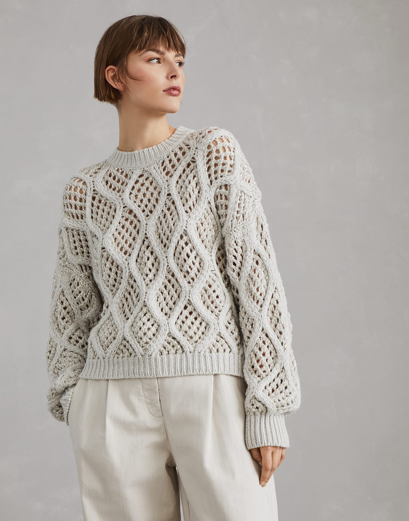 Cashmere Feather yarn dazzling net & cable sweater 1