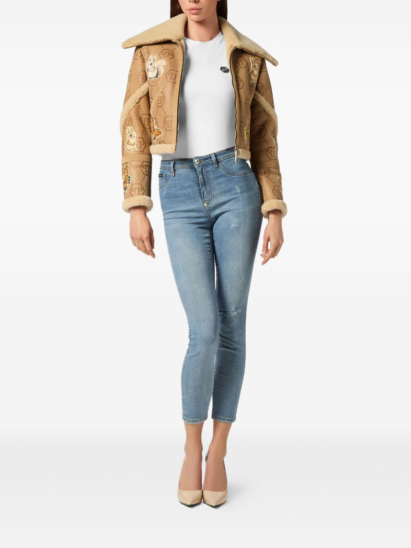 PHILIPP PLEIN monogram embroidered shearling jacket outlook