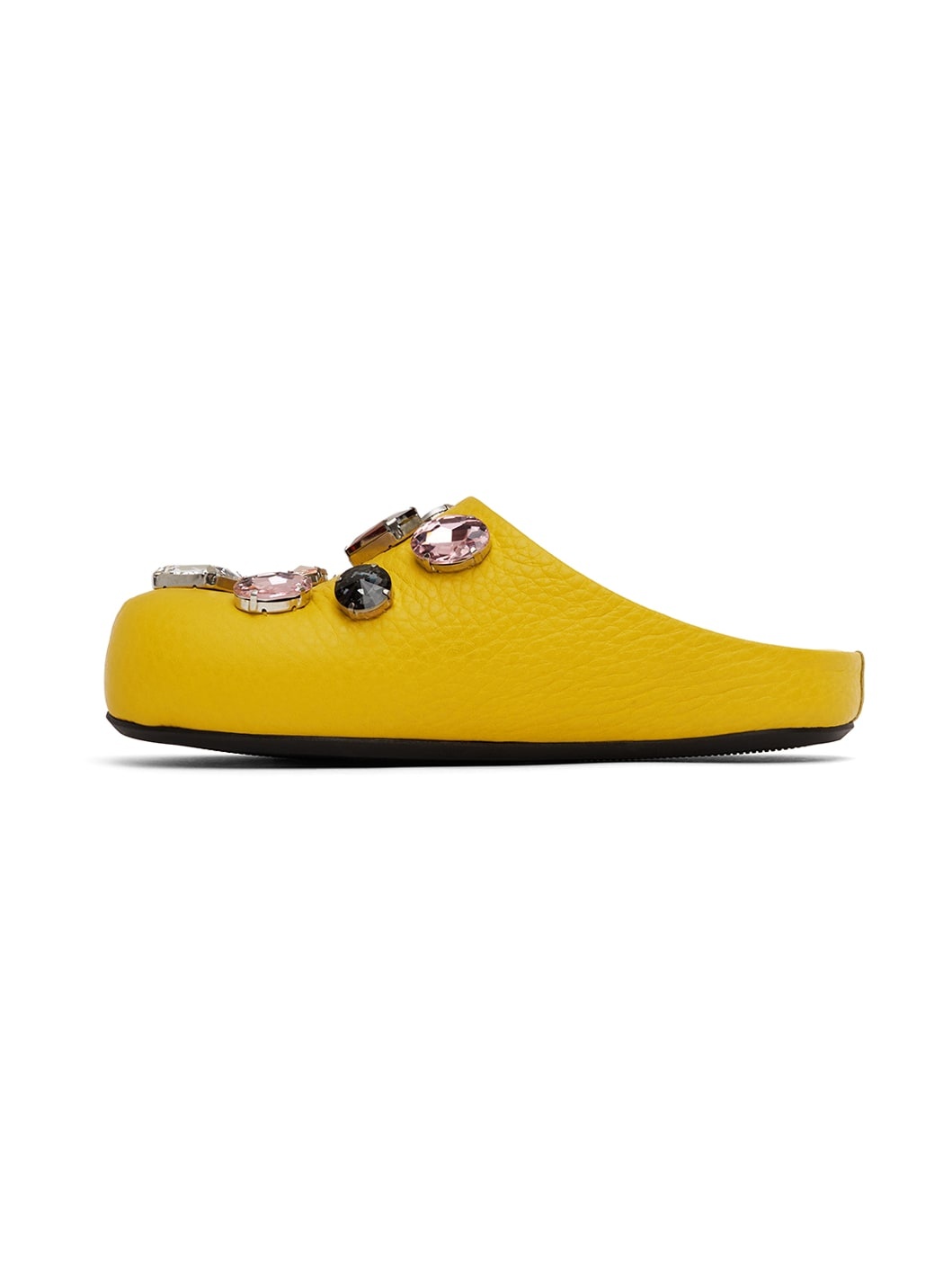 Yellow Leather Crystal Slides - 3