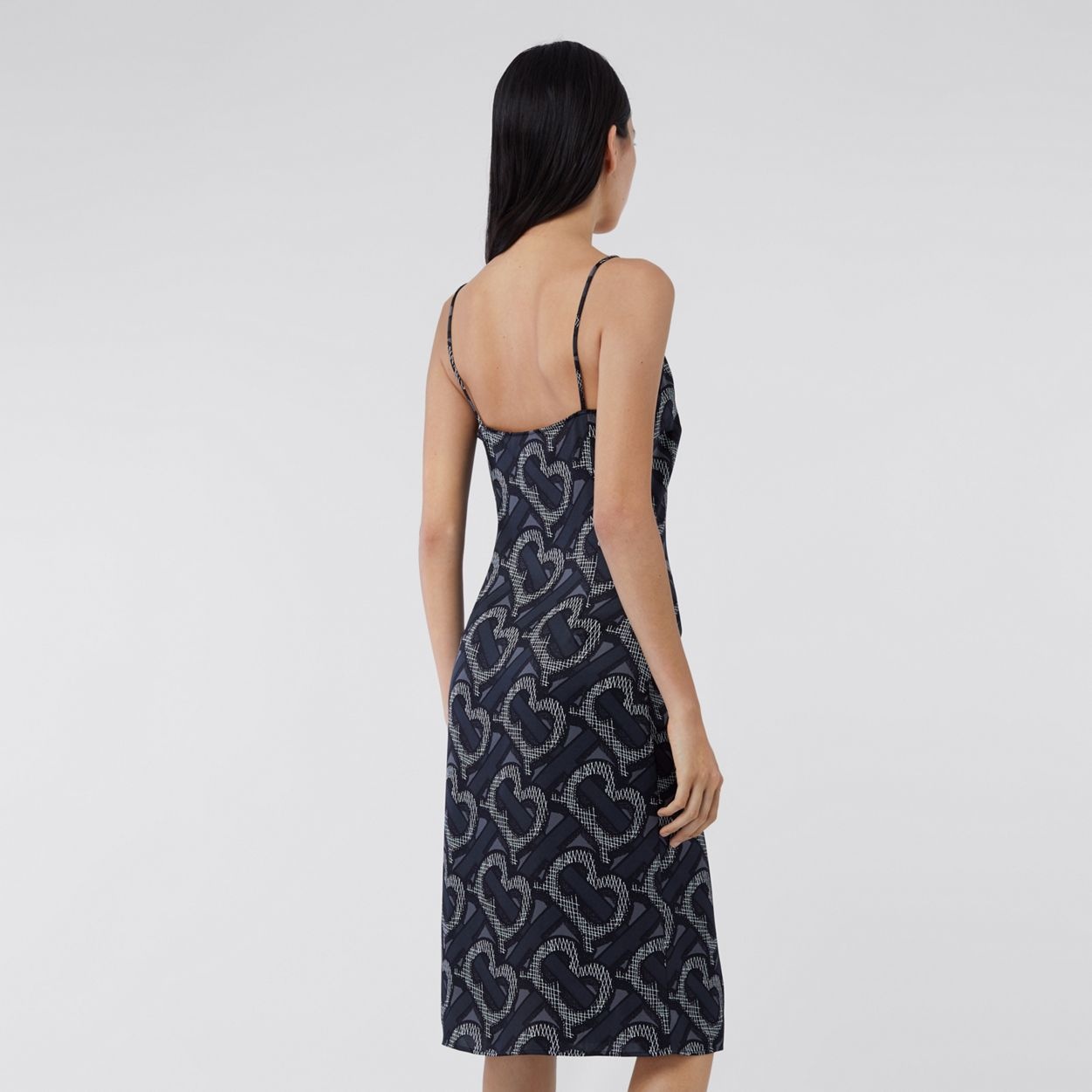 Monogram Print Silk Satin Slip Dress - 4