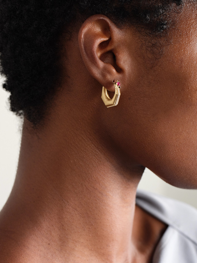 MARIE LICHTENBERG Baba 18-karat Gold, Ruby And Diamond Single Hoop Earring outlook