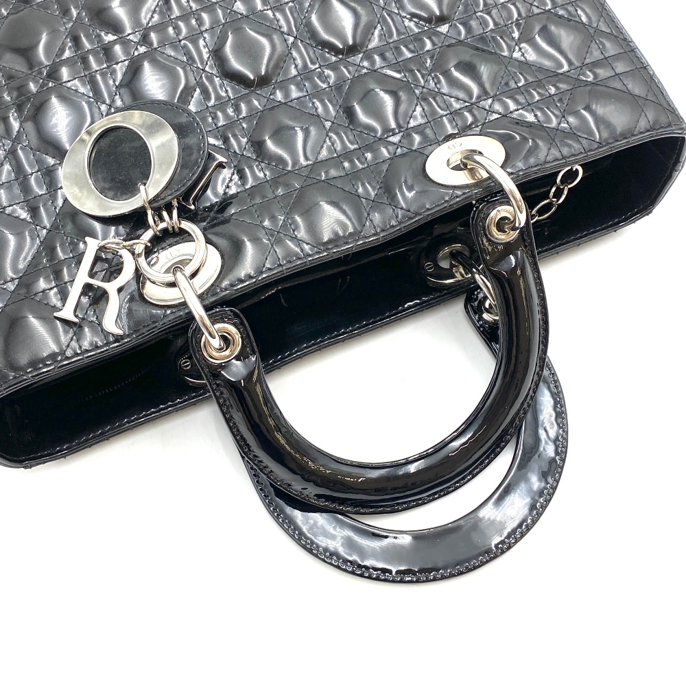 Christian - Christian Dior Black Patent Lady Bag Large - 7