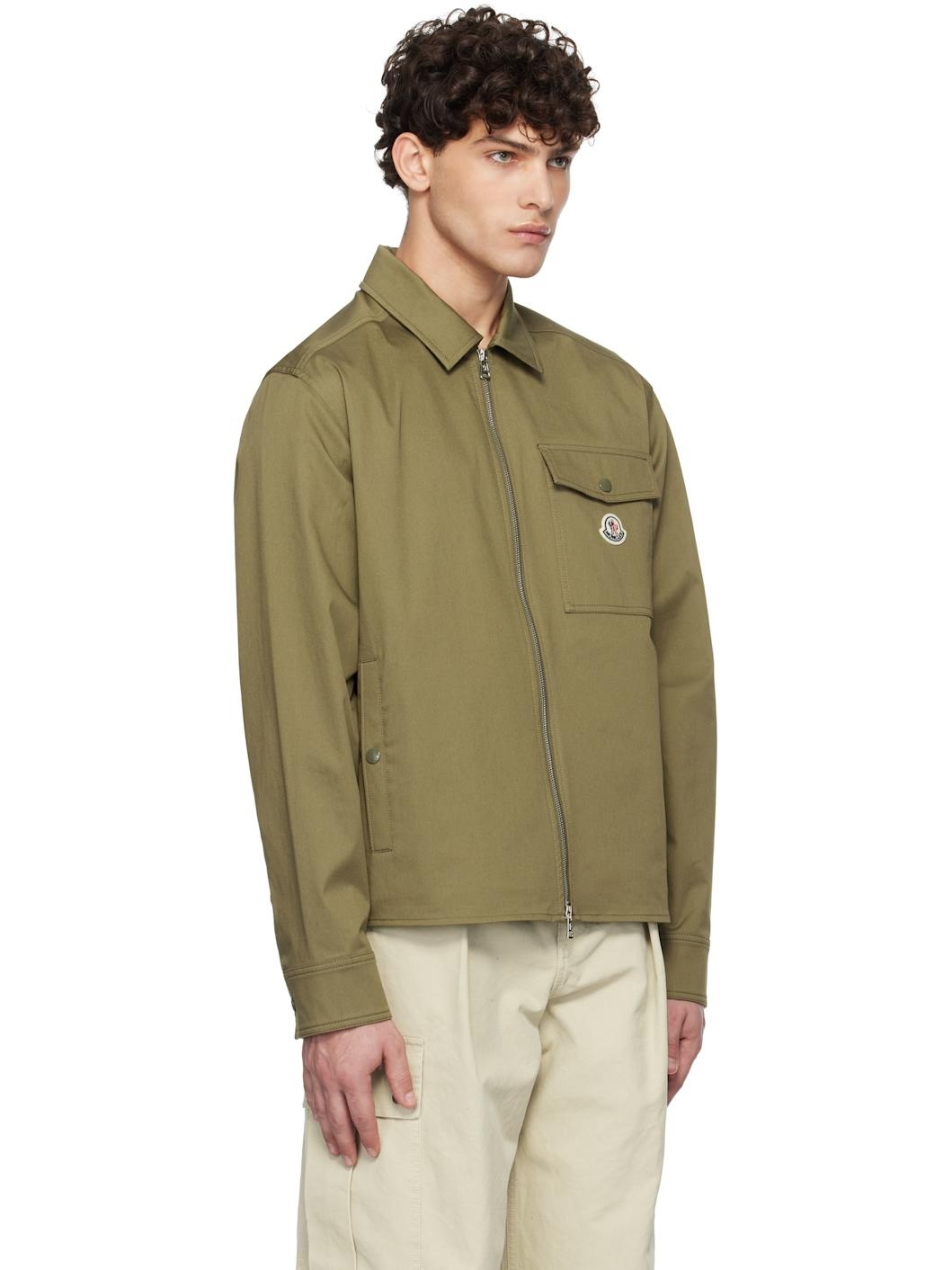 Khaki Cotton Gabardine Zip-Up Jacket - 2