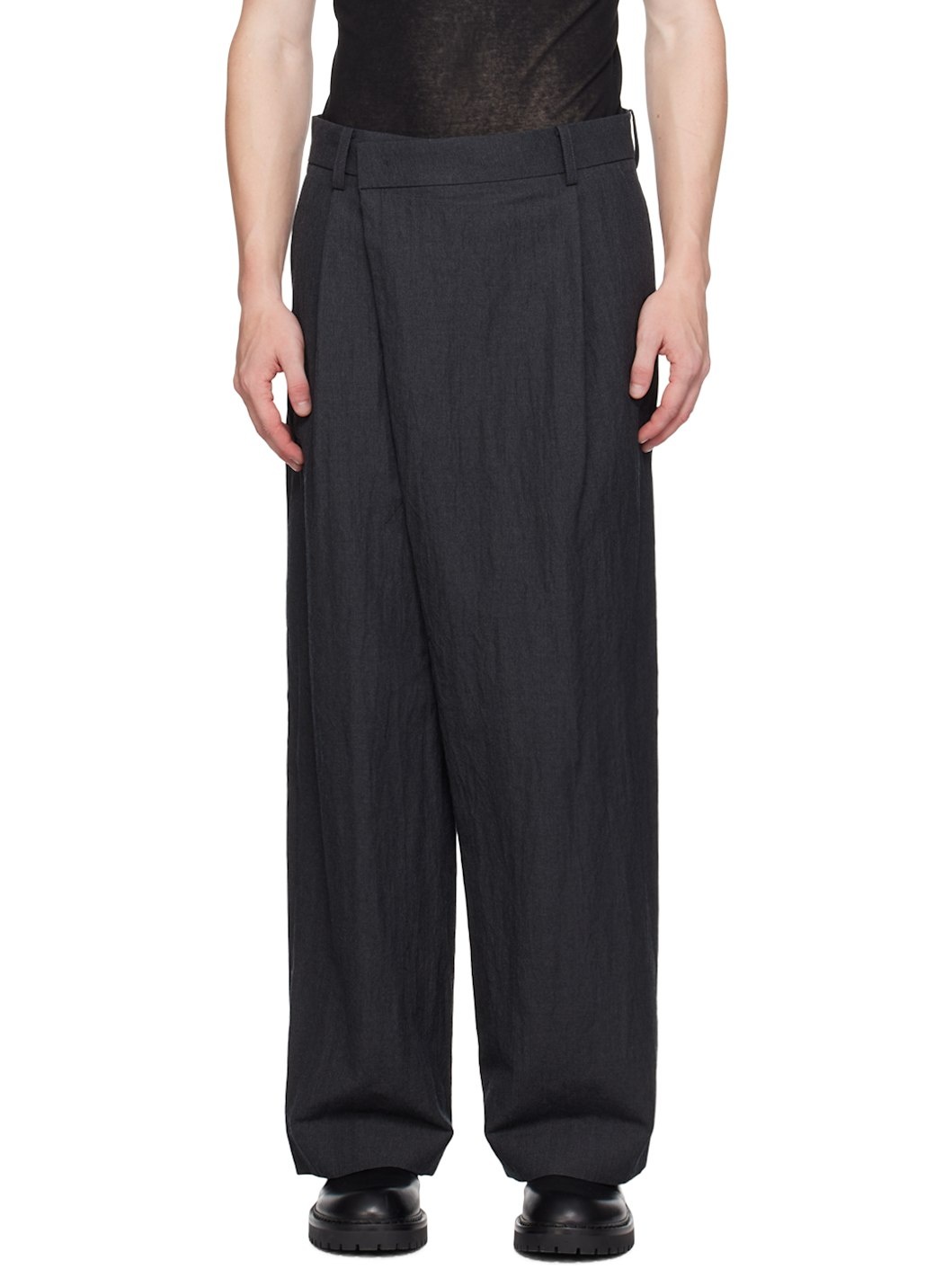 Gray Washed Wool Trousers - 1