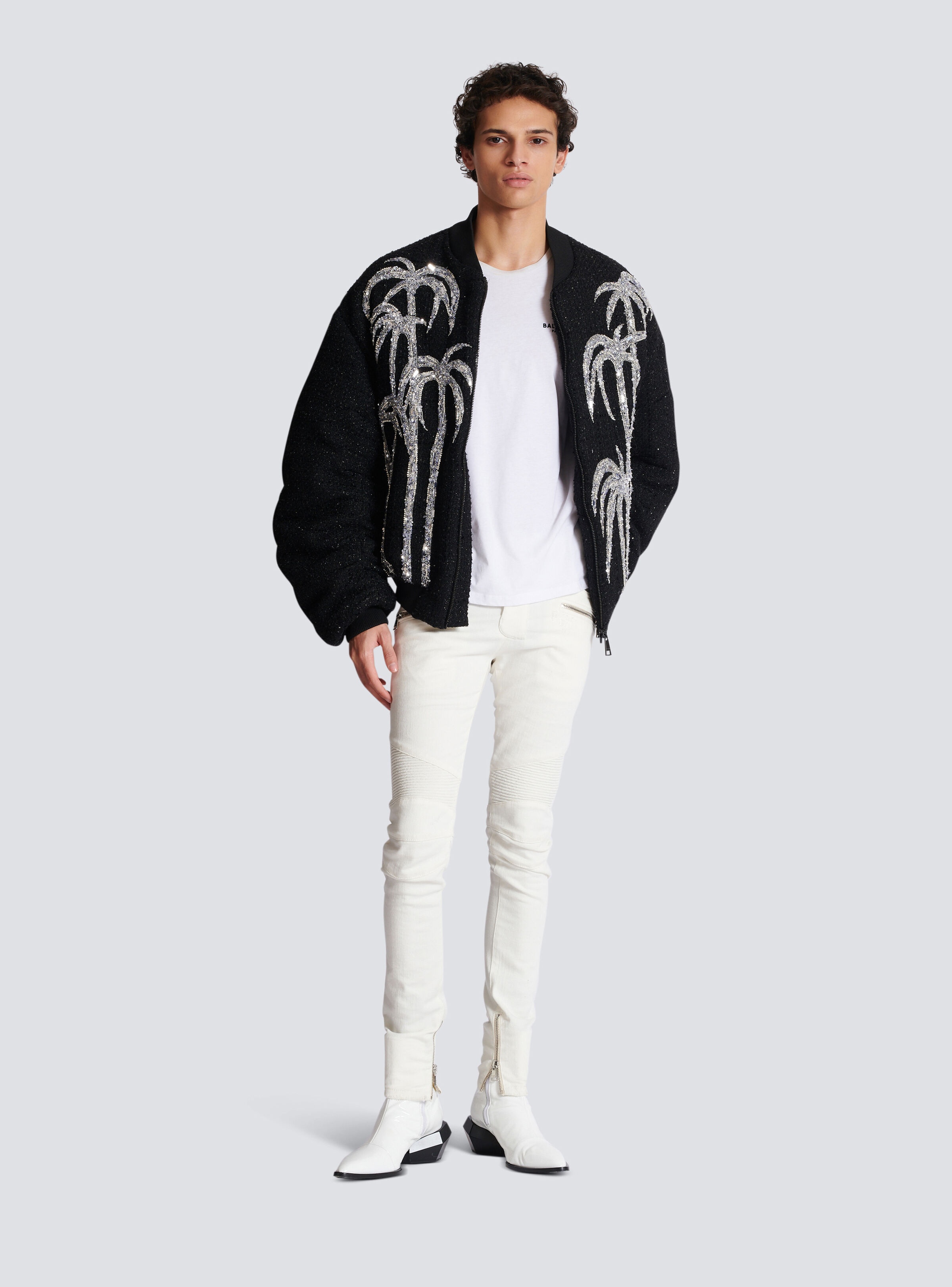 Tweed bomber jacket with palm tree embroidery - 2