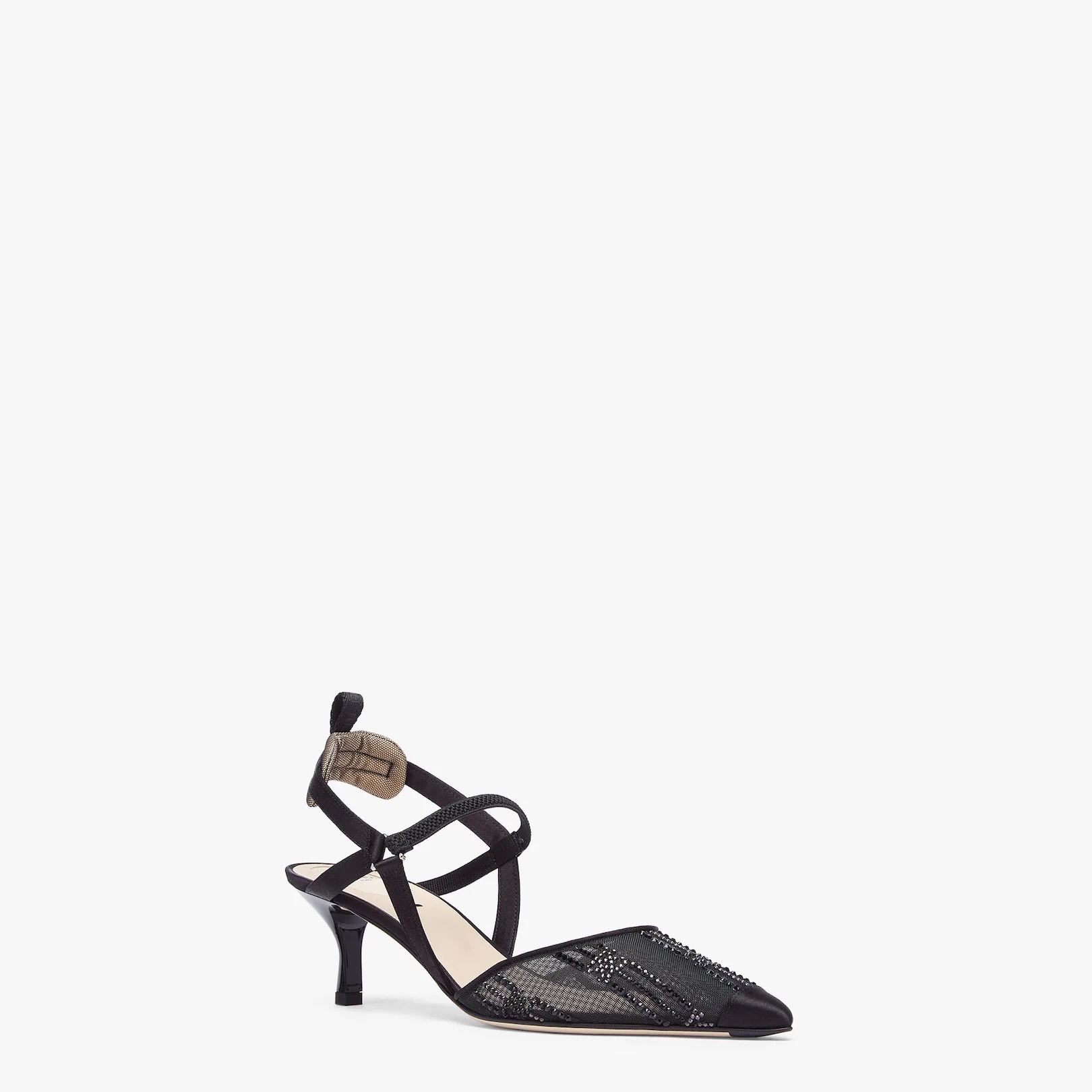 Medium heel slingbacks in black mesh with rhinestone embroidery - 2